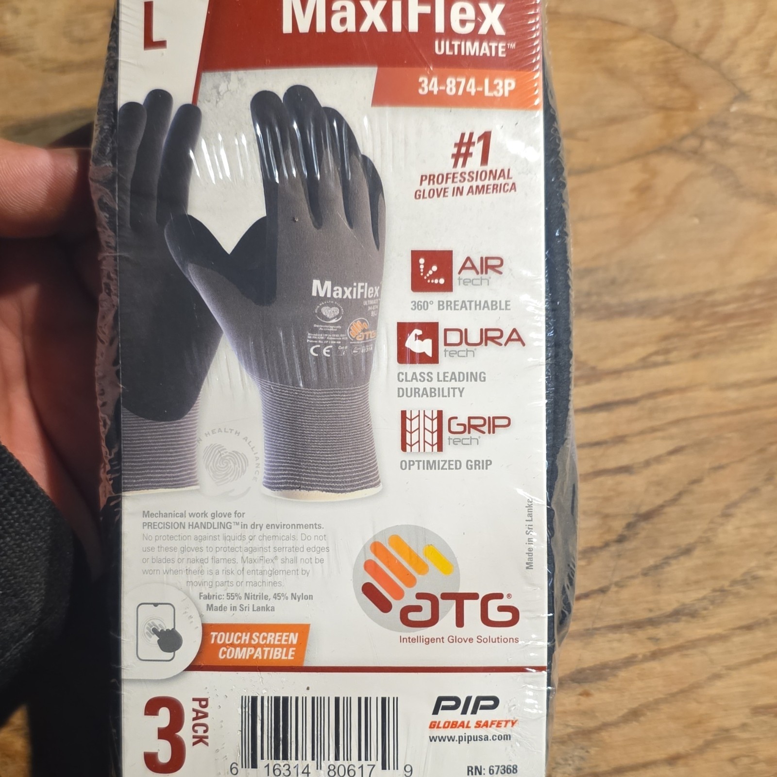 MaxiFlex Ultimate 34-874-L3P Nitrile Nylon Work Gloves Size L 3 Pack