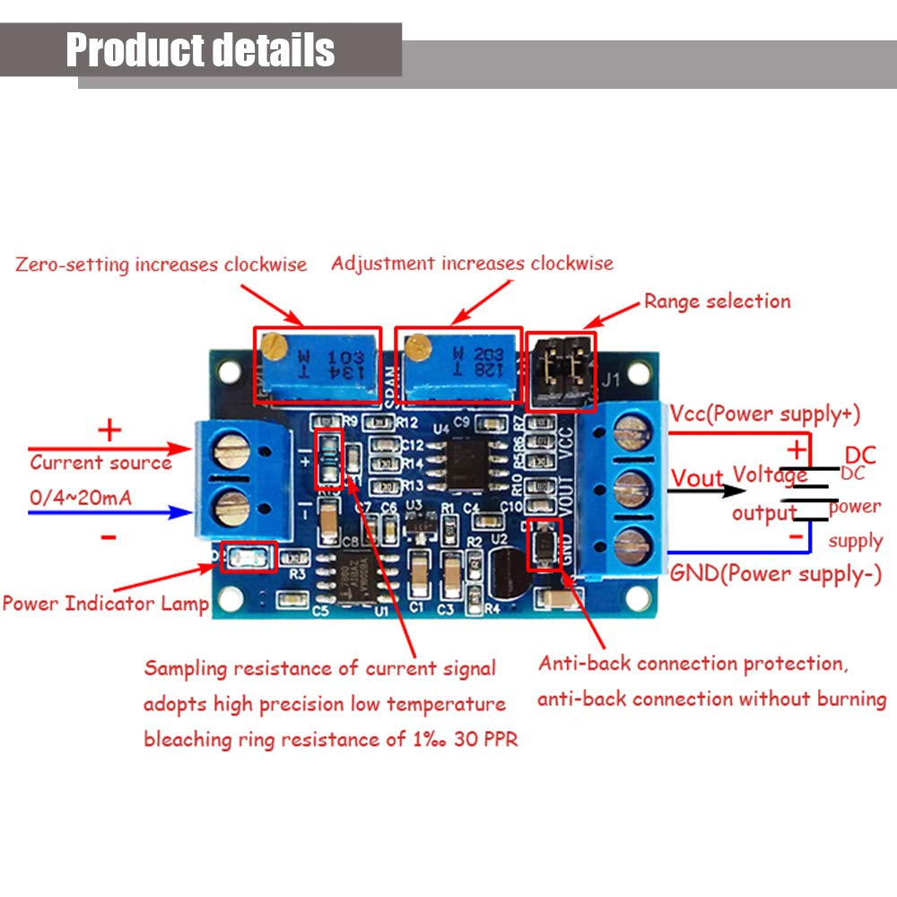 Ximimark 2Pcs Current to Voltage Converter Module 0/4-20Ma to 0-3.3V 0-5V 0-10V