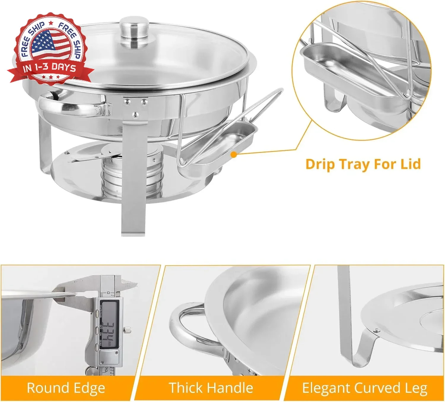 ROVSUN 5 Qt 2 Pack Chafing Dishes for Buffet, NSF Stainless Steel Round Chafers