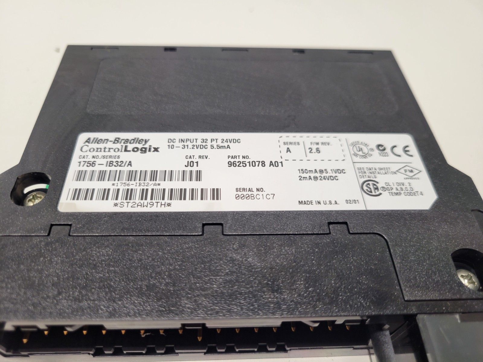 GOOD USED! ALLEN-BRADLEY DC 32PT INPUT MODULE 1756-IB32/A *NO TERMINAL*