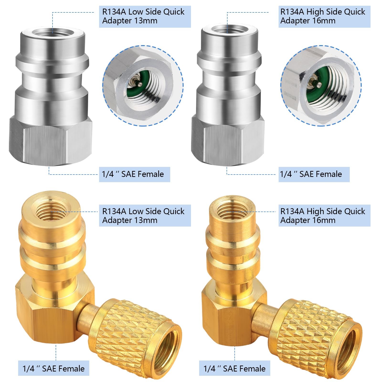 R12 to R134A AC Fitting Conversion Adapter Kit, Quick Coupler Valve A/C 90° P…