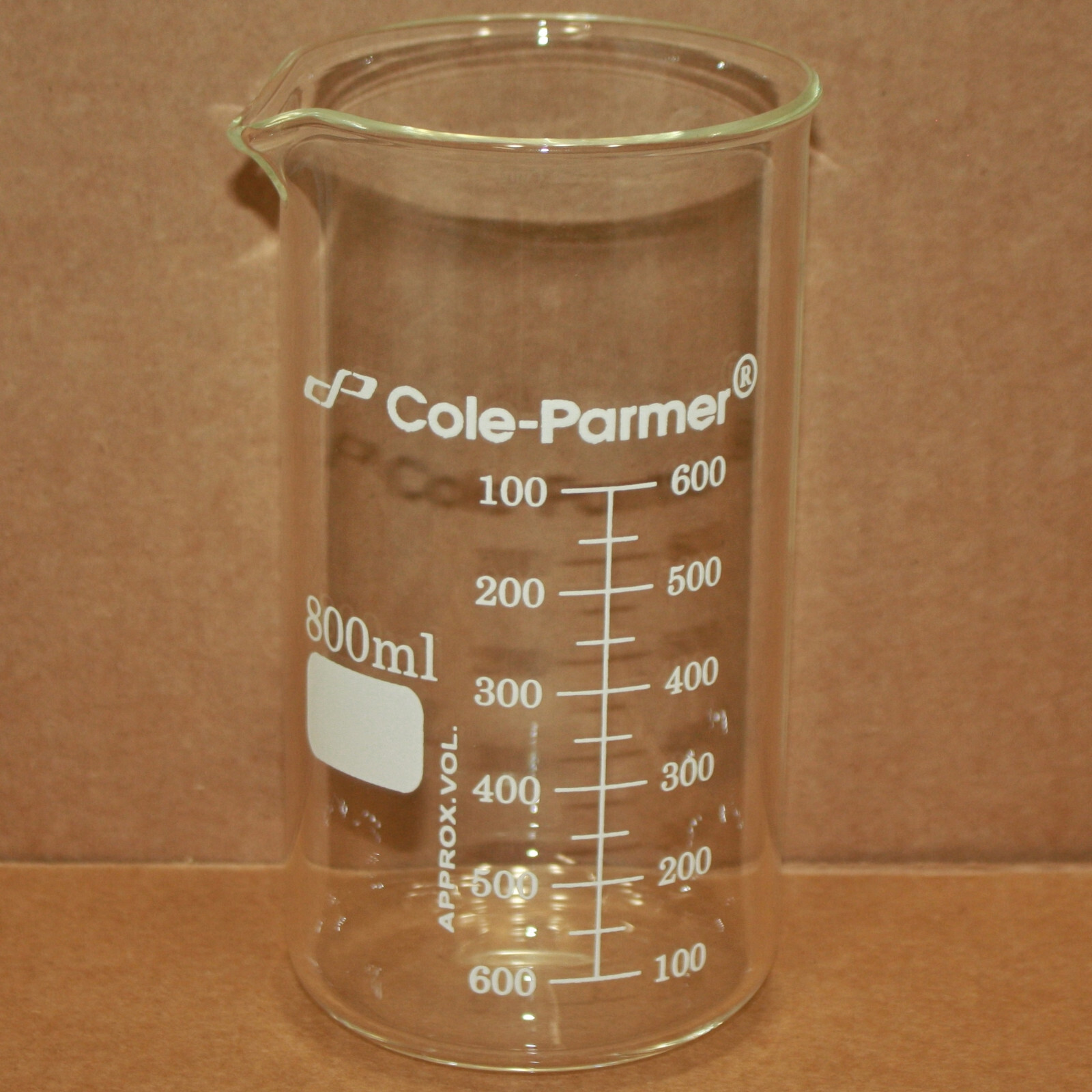 (6) Cole Parmer Tall Glass Berzelius Beakers 34500-09, 800 ml, Borosilicate