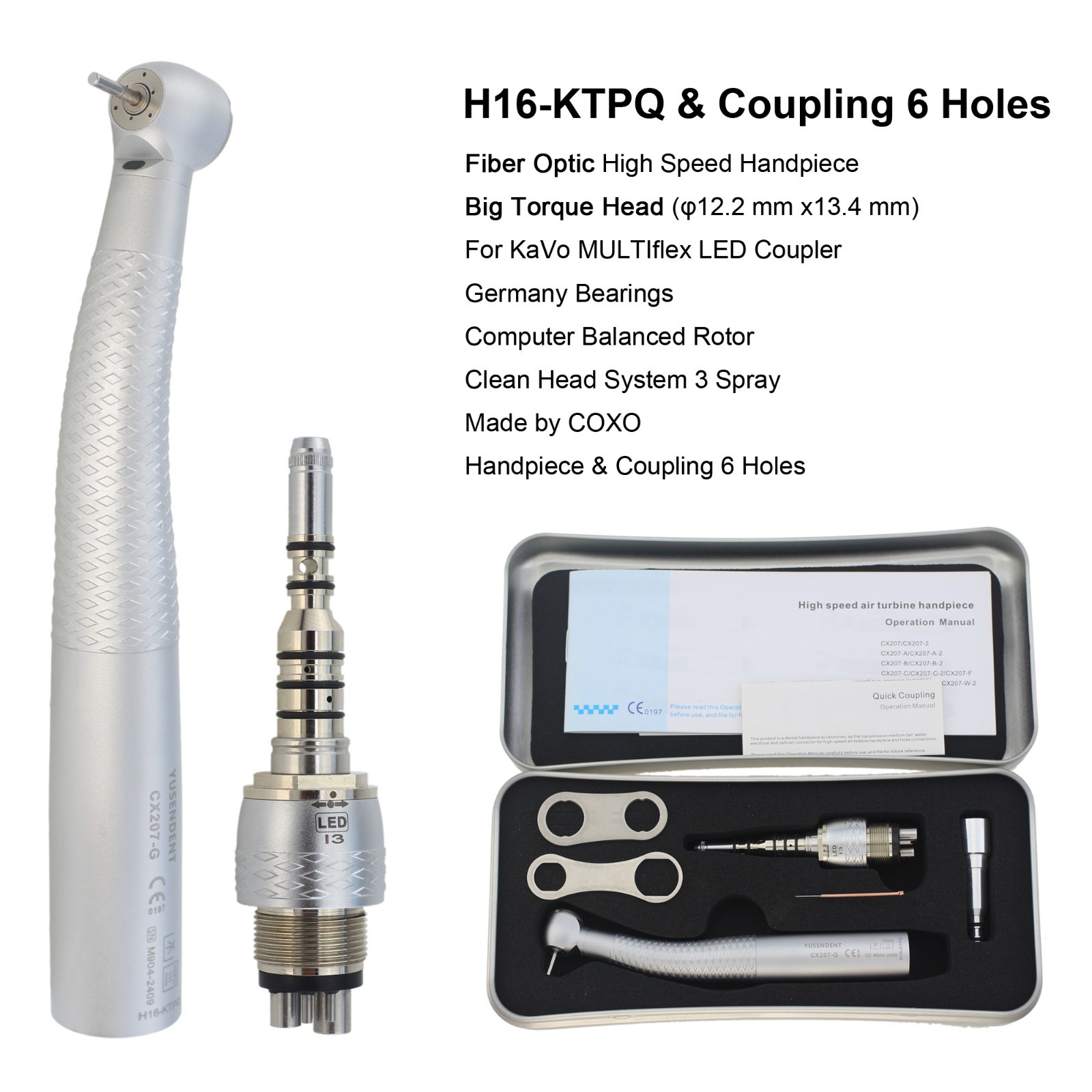 COXO Dental Handpiece High Speed Fiber Optic LED For KaVo MULTIflex NSK Coupler