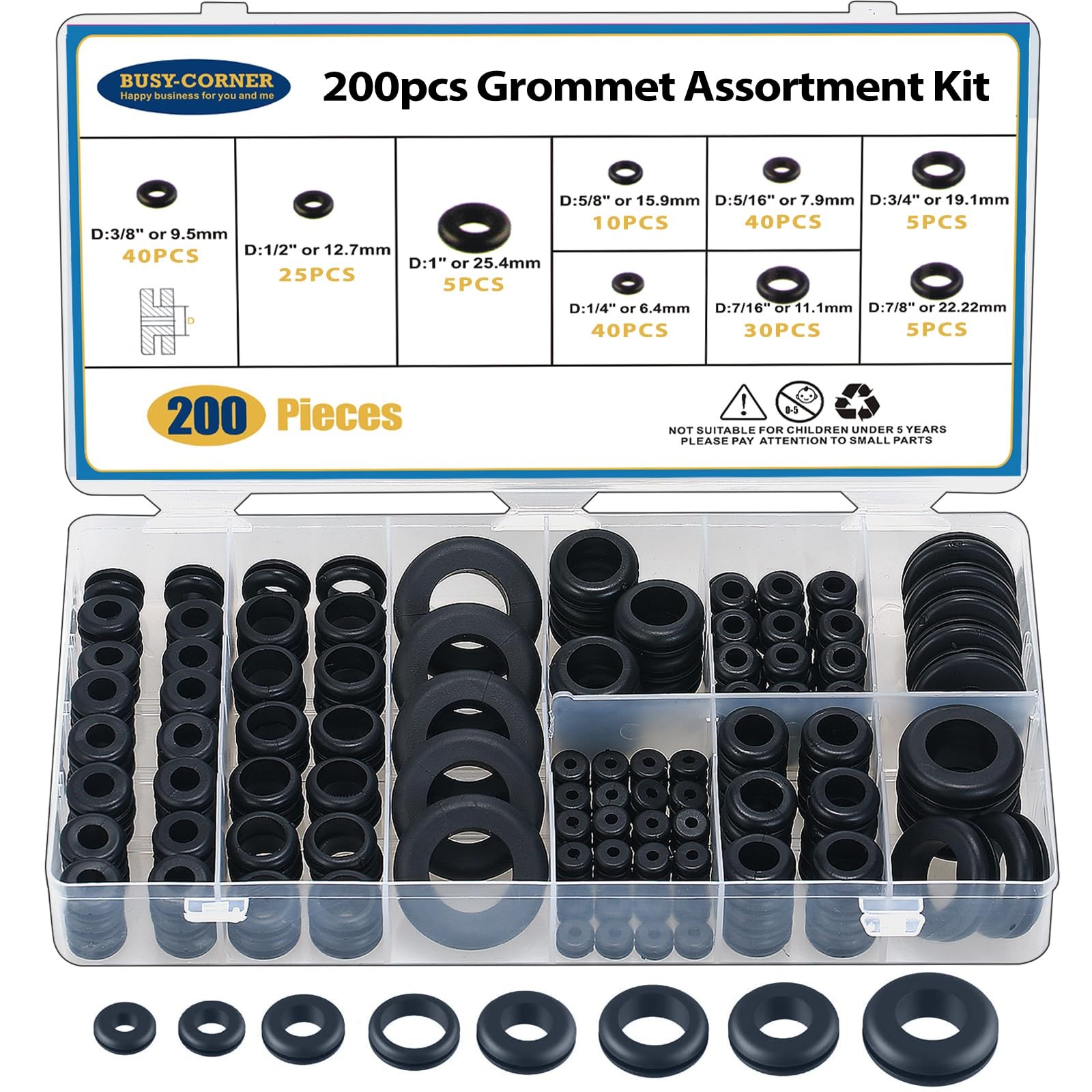 200 Pcs Hollow Rubber Grommet Firewall Hole Plug Assortment Rubber Grommet Kit 1