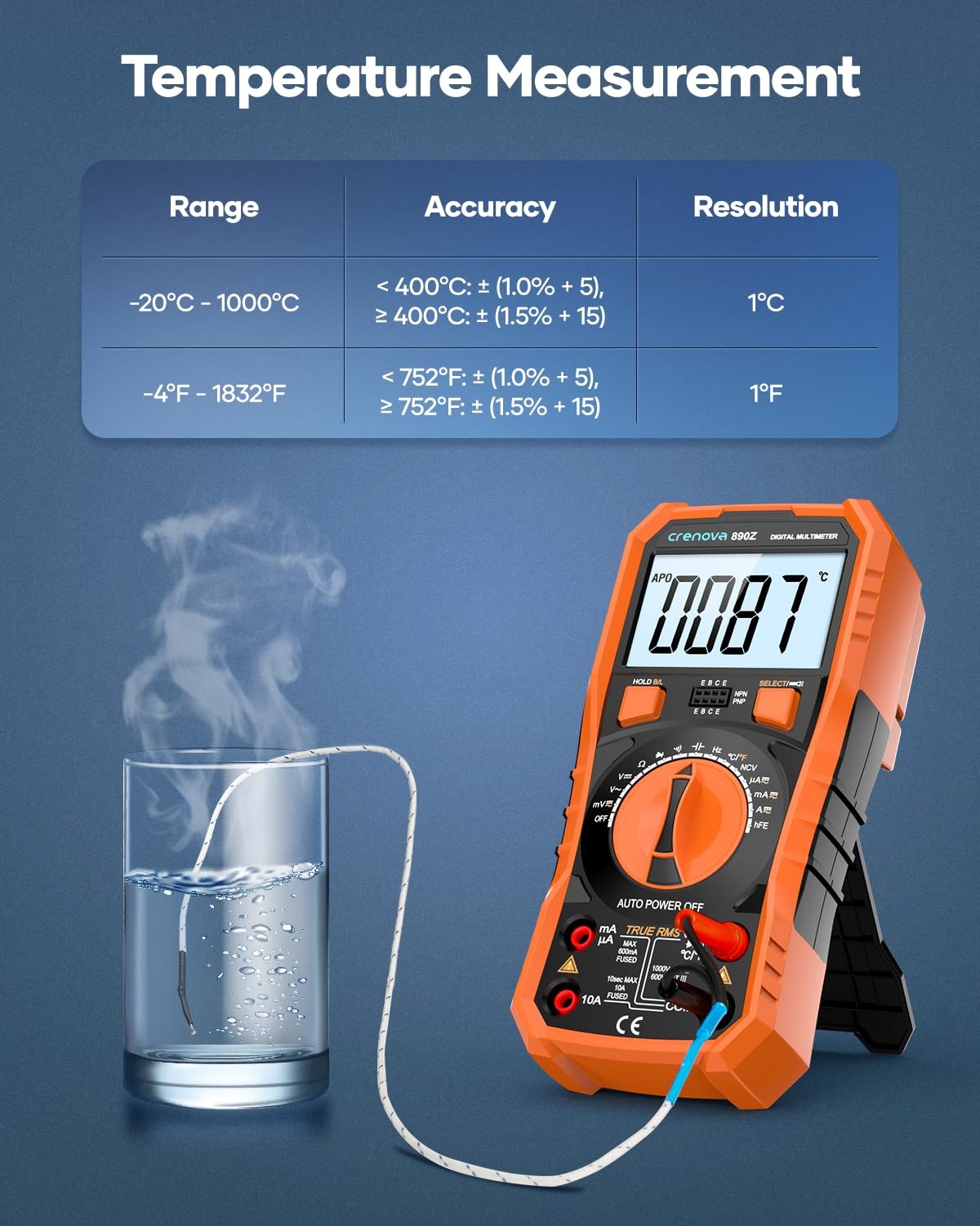 Digital Multimeter 6000 Count True RMS Auto Range NCV Temperature AC DC Tester