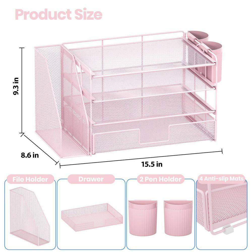 15.5 In. X 9.3 In. Reds/Pinks Metal Desk Organizer, Desk Accessoriesr with Drawe