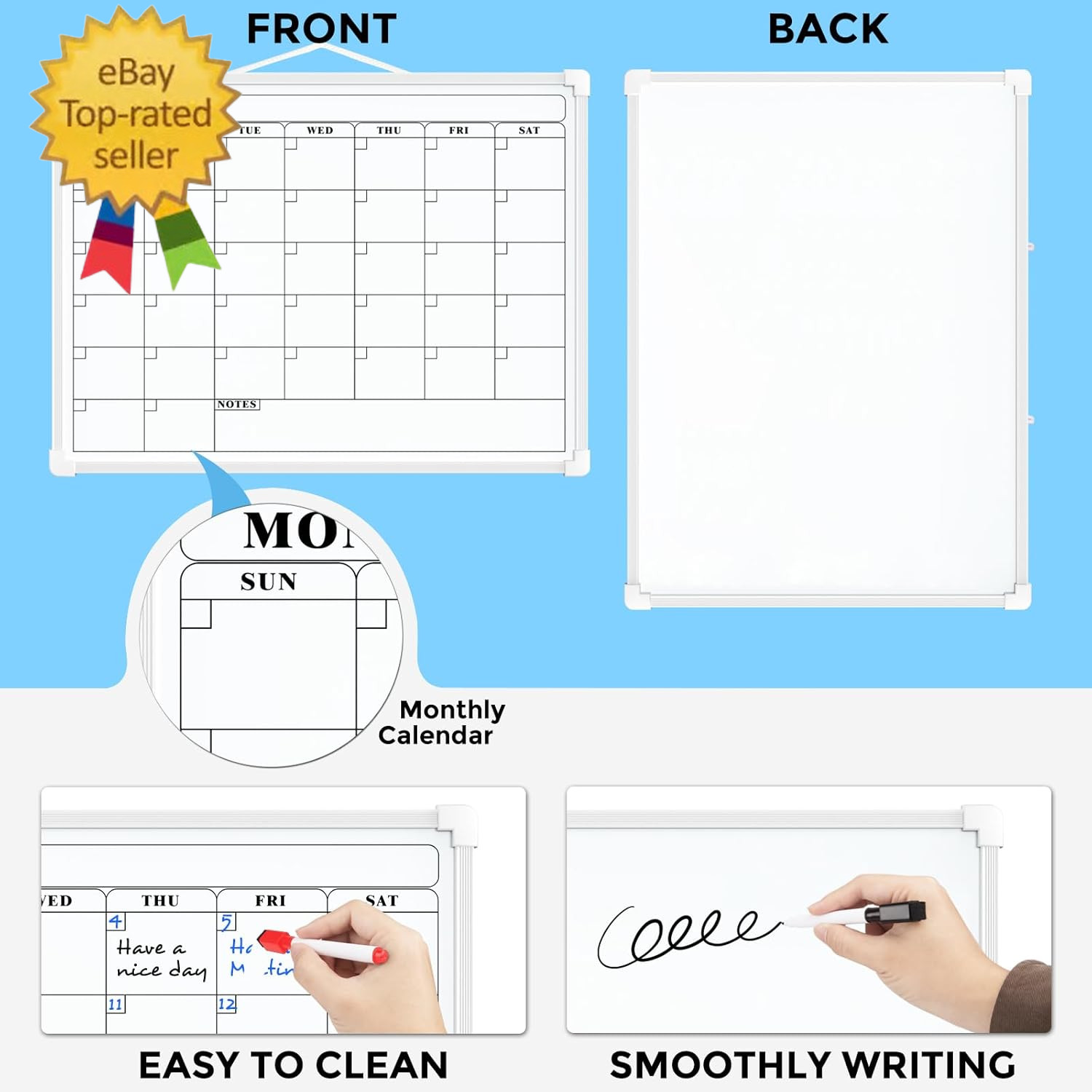 Monthly Calendar Dry Erase Board for Wall, 16″X12″ Small Hanging Double-Sided