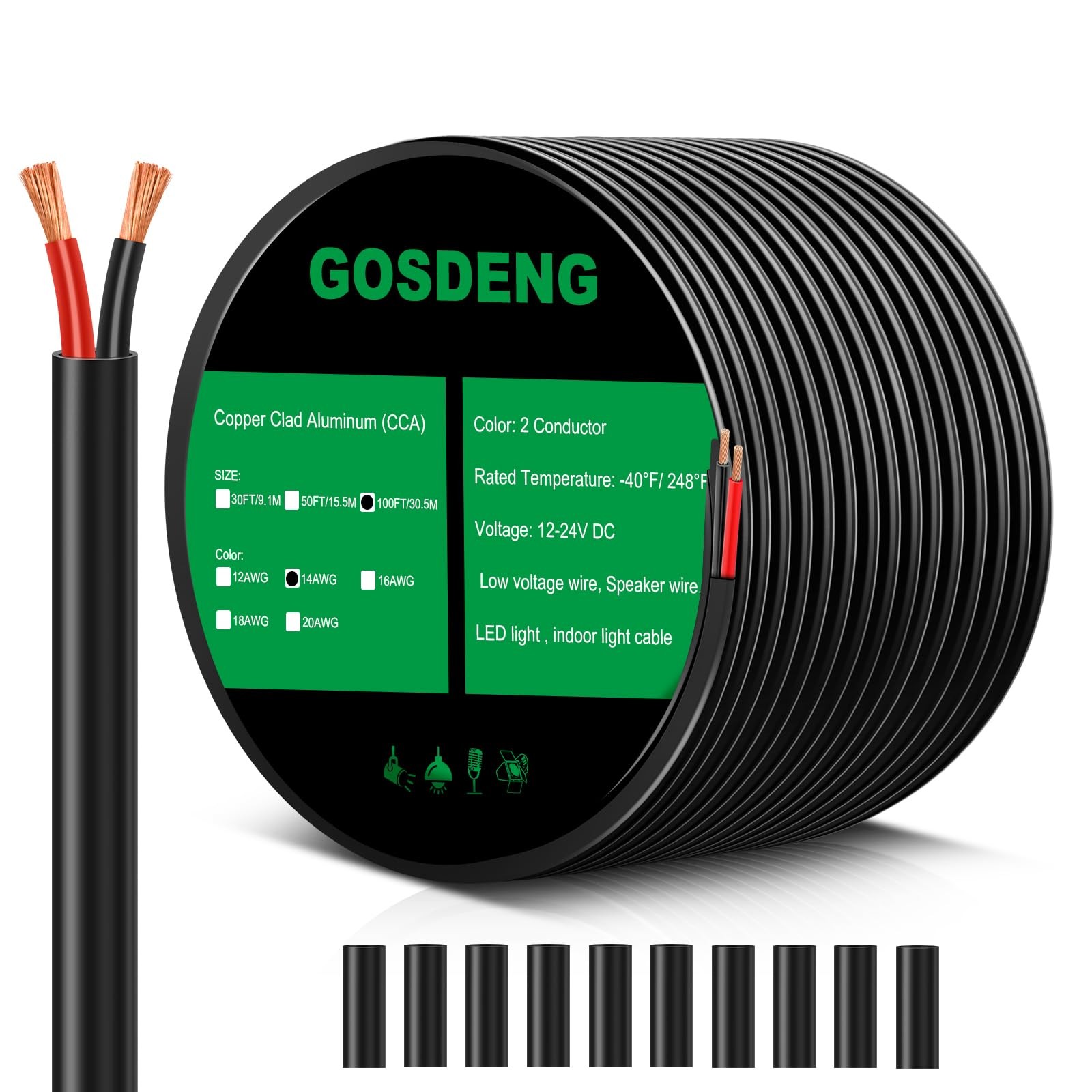 GOSDENG 14 Gauge 2 Conductor Electrical Wire, 14 AWG 2.08mm Wire PVC Cord, 12…