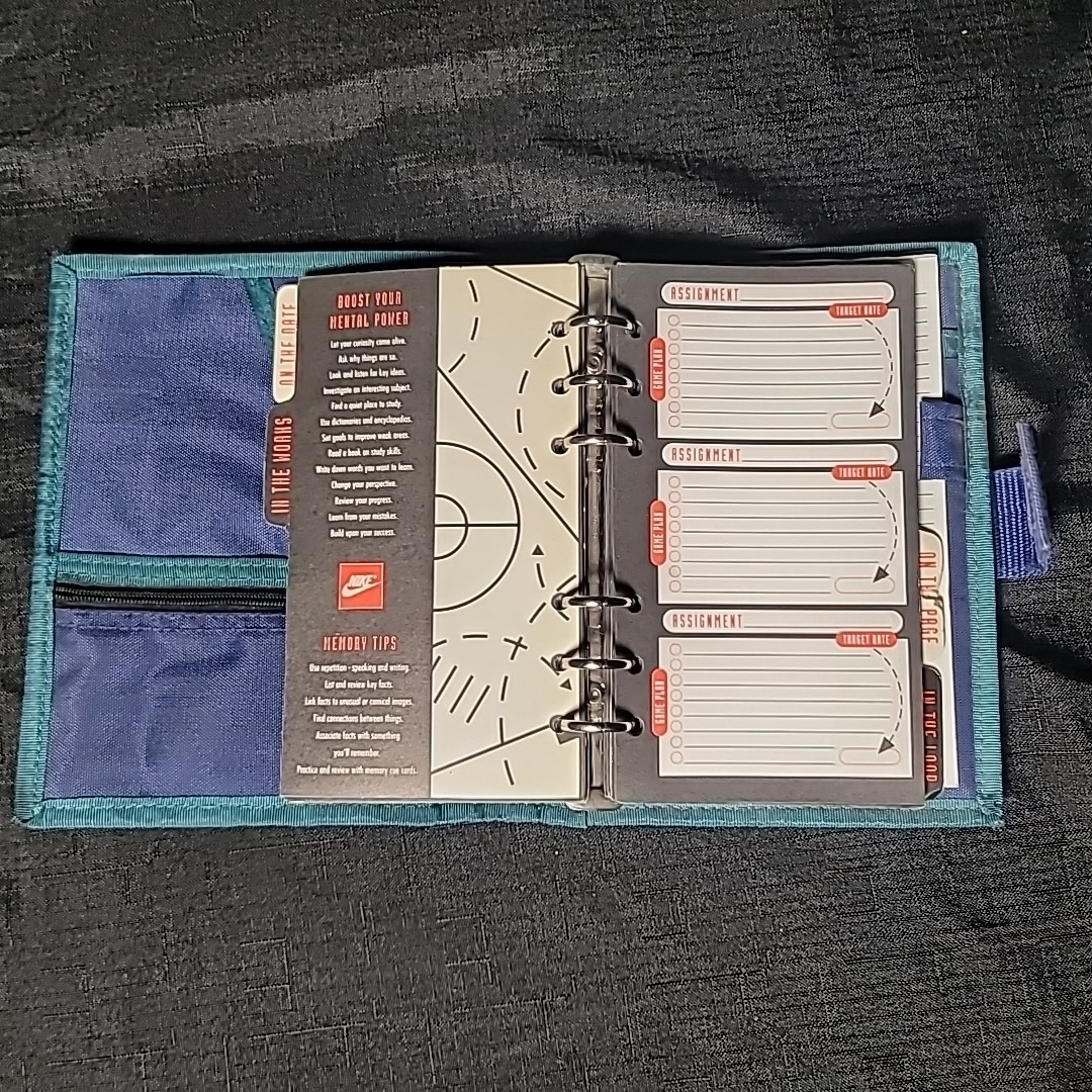 VINTAGE NIKE MEAD MINI BINDER STUDENT PLANNER DARK BLUE/ TURQUOISE NYLON 1994