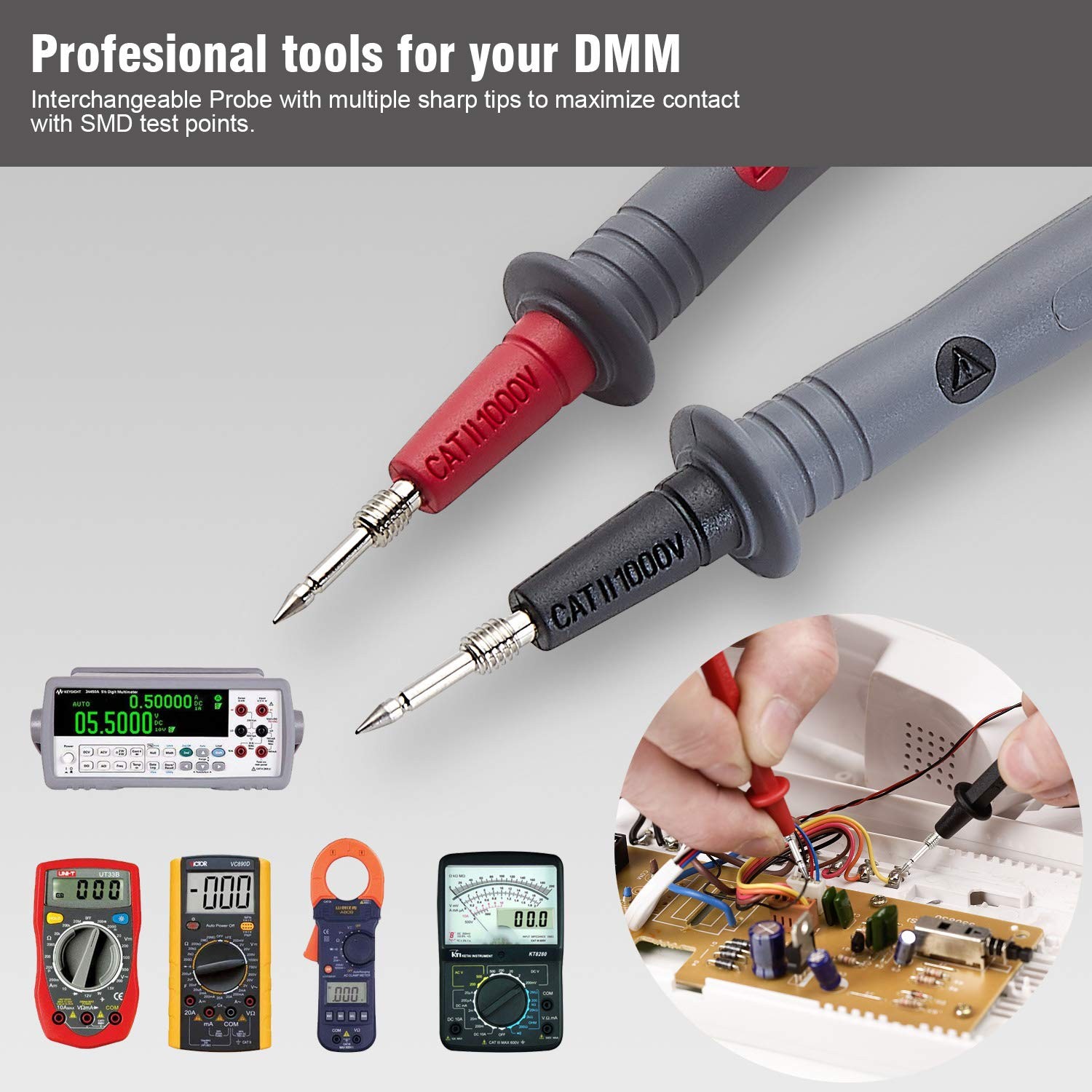 Multimeter Test Leads Silicone Safety Alligator Clips CAT III 1000V CAT IV 600V