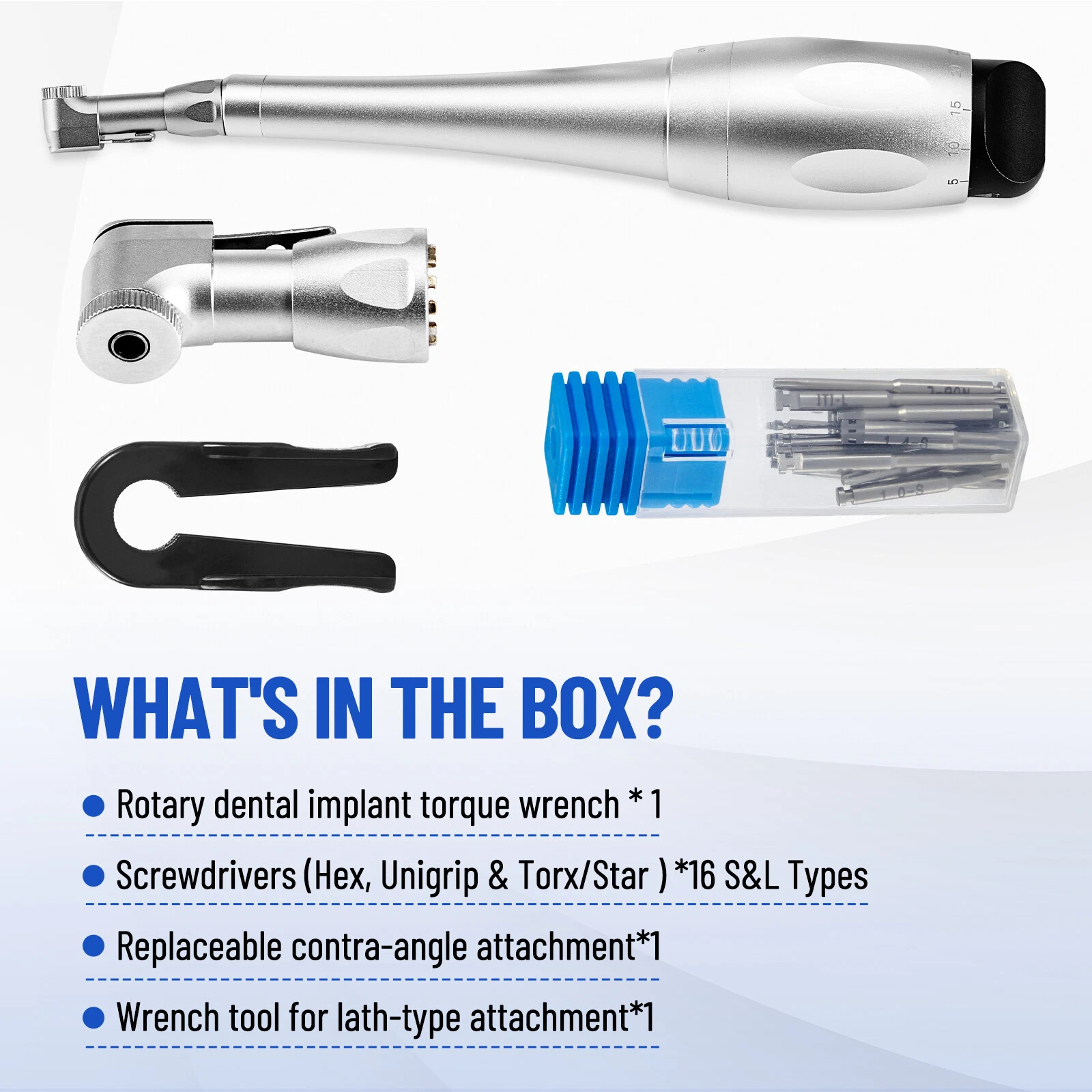 Universal Dental Implant Kit Torque Wrench Contra Angle&16pcs Drivers Sliver USA