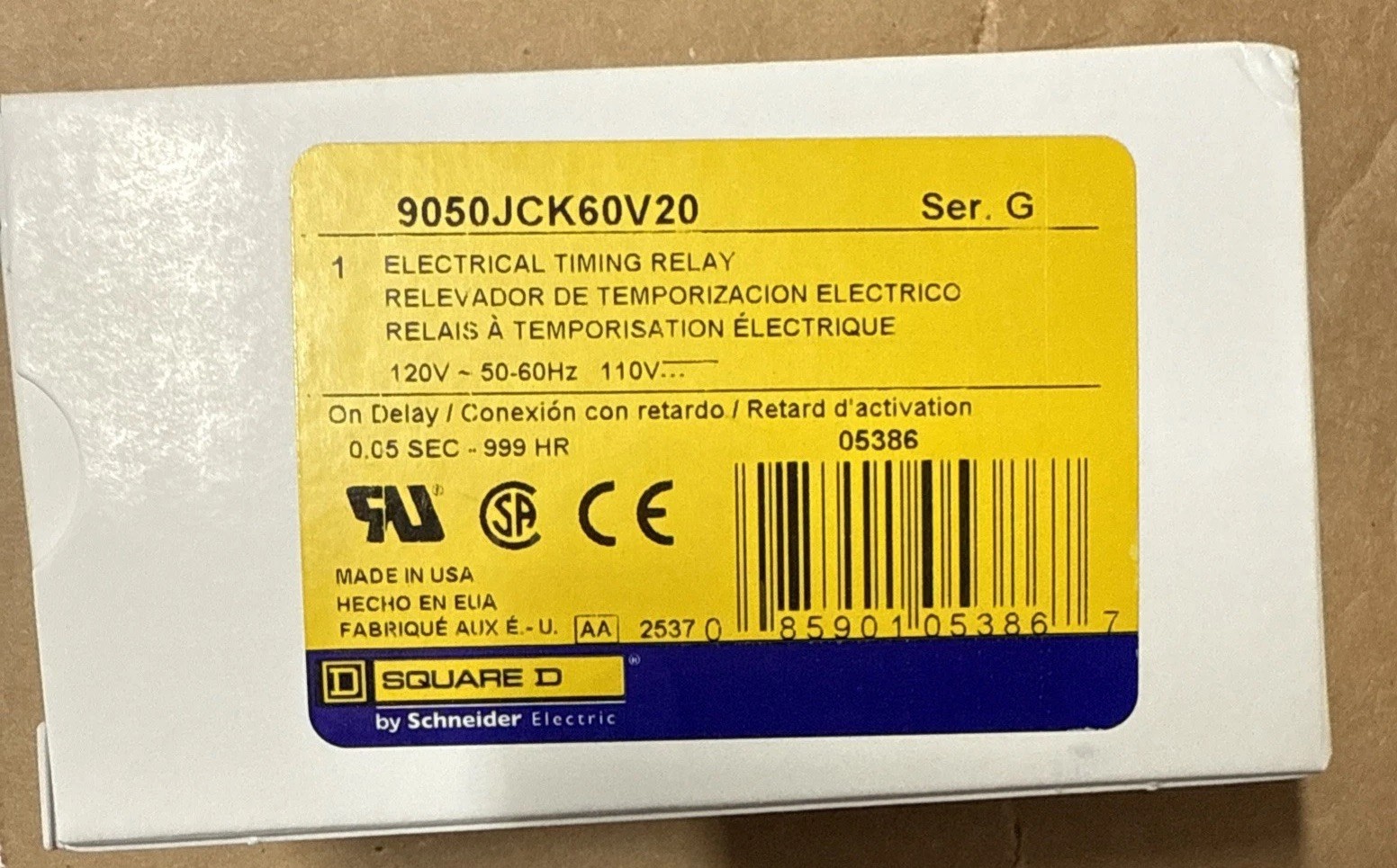 SQUARE D 9050JCK60V20 SER.G TIMING RELAY (New)