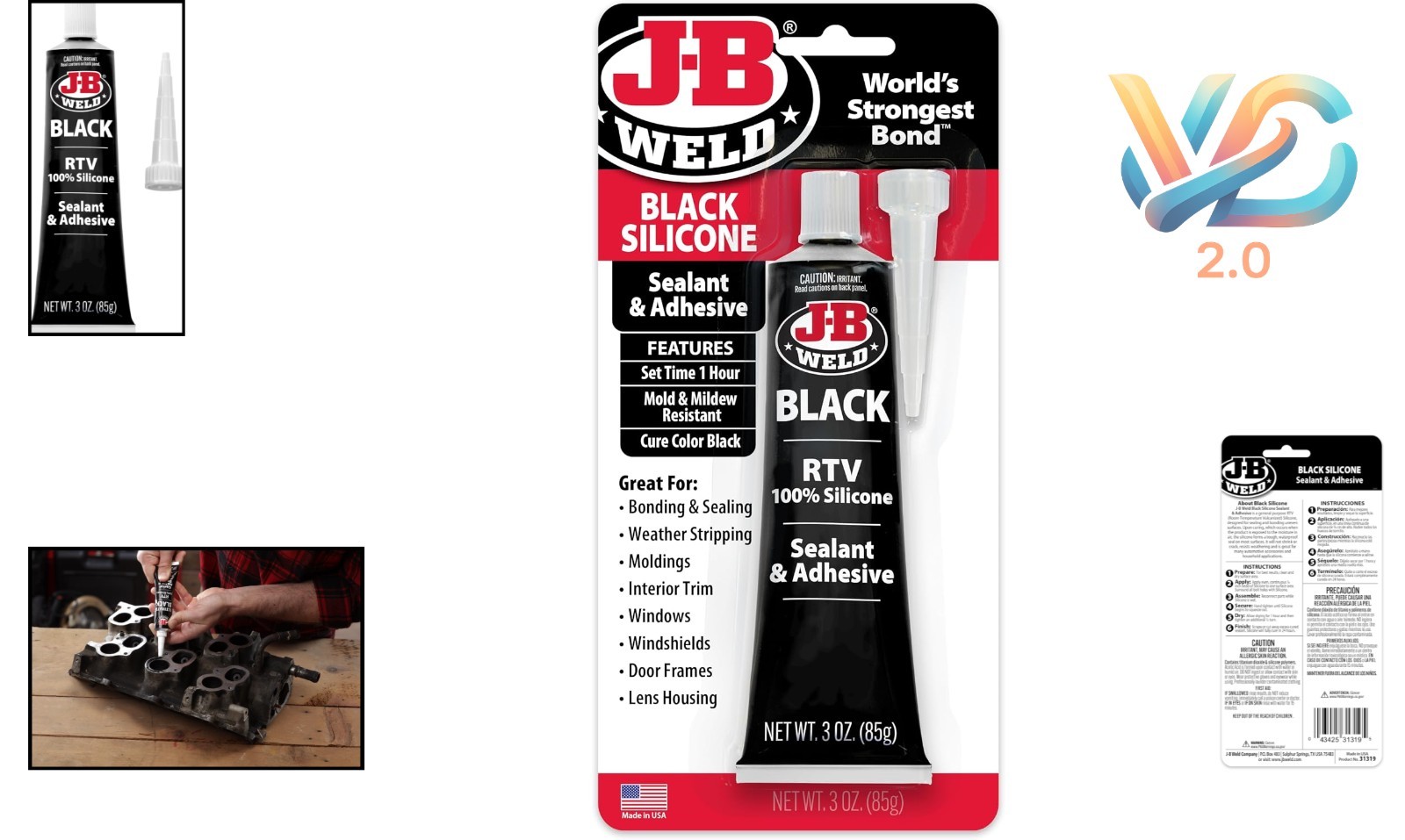 Black RTV Silicone Sealant Adhesive 3 oz Waterproof for Rubber Tile Plastic