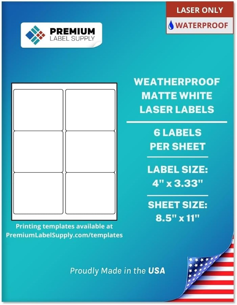 Premium Label Supply Waterproof Matte White Sticker Labels – 4″ X 3.33″ – Laser
