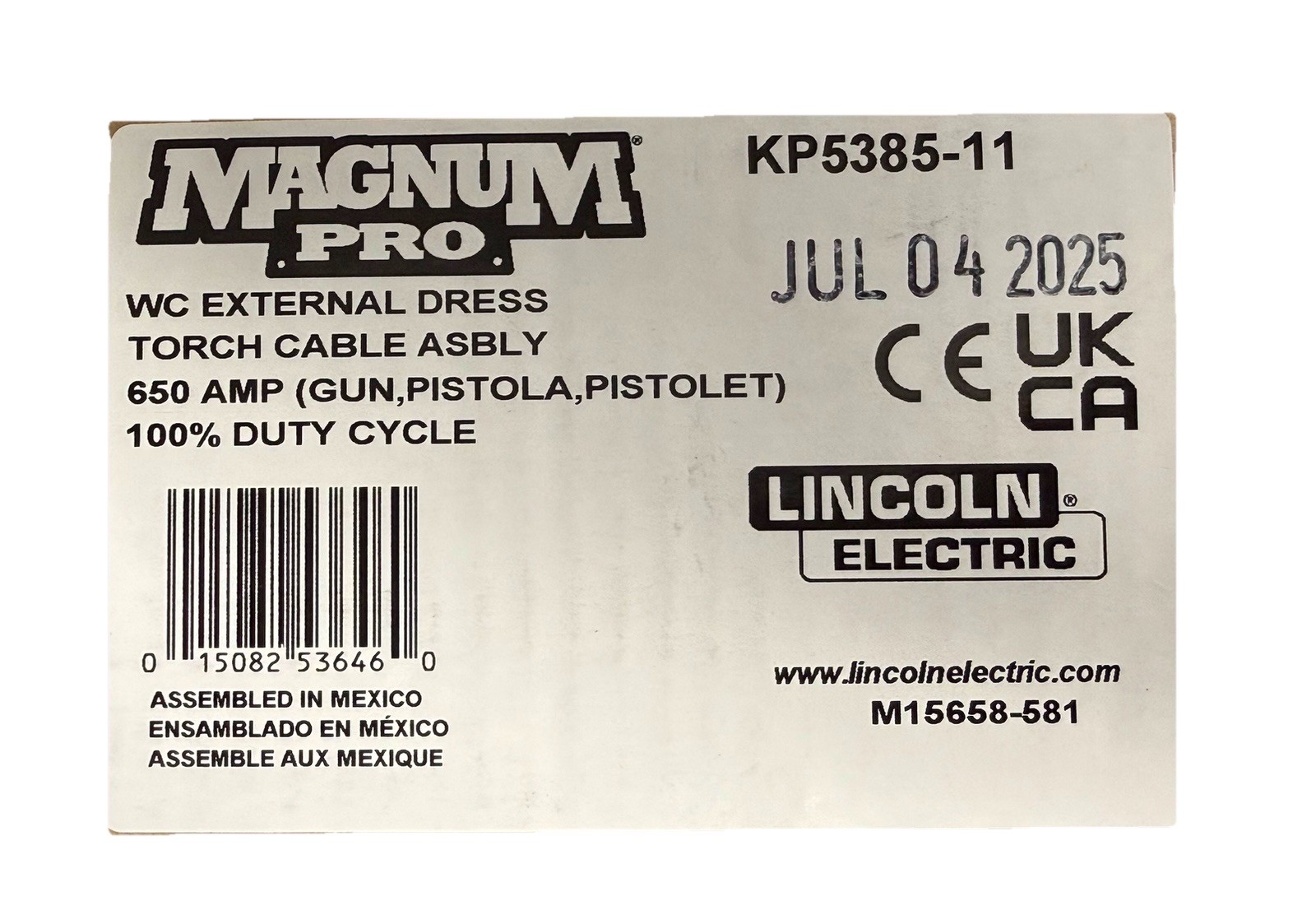 Lincoln KP5385-11 WC EXTERNAL DRESS TORCH CABLE ASBLY 650 AMP 100% Duty Cycle.