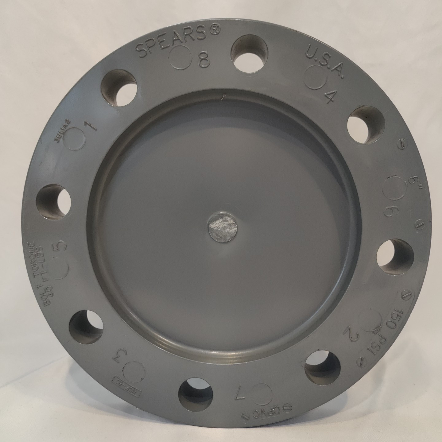 6” SPEARS CPVC Size 6 Inch 8 Hole Blind Pipe Flange 150 PSI 40 FT-LBS Torque