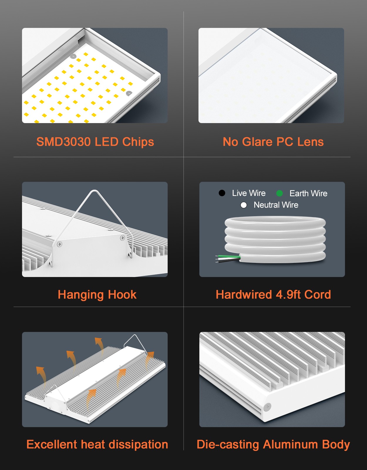 4X 400W LED Linear High Bay Light, 60000LM Commercial Shop Lights Fixture 5000K