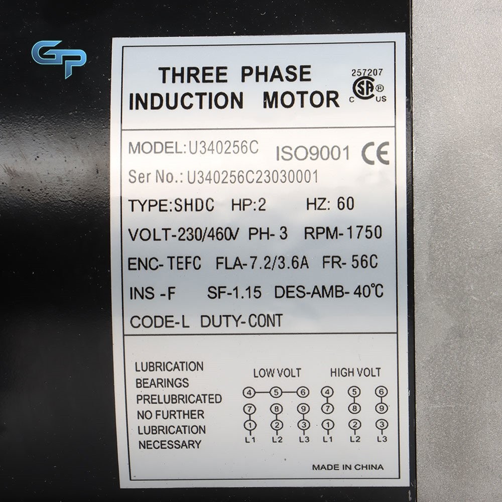 2 HP General Electric Motor 3 Phase 56C Frame 1800 RPM TEFC 230 / 460 Volt New