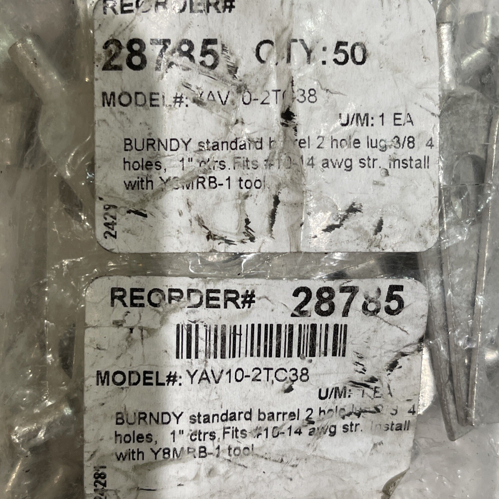 Qty 50 New Burndy 2 Hole Stand Lug 10-14 STR YAV10-2TC38 LOT