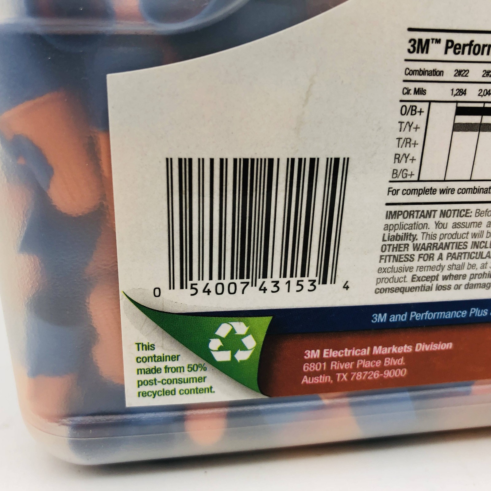 3M 7000133222 Performance Plus O/B+ Wire Connectors Orange/Blue 500/Jug