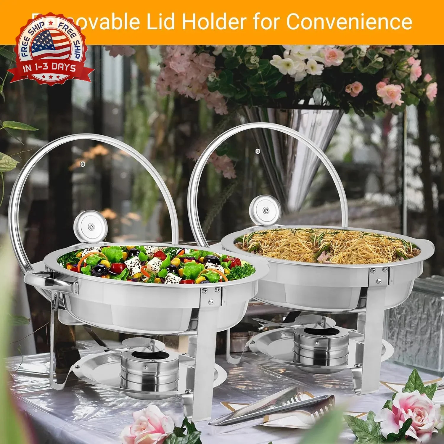 ROVSUN 5 Qt 2 Pack Chafing Dishes for Buffet, NSF Stainless Steel Round Chafers