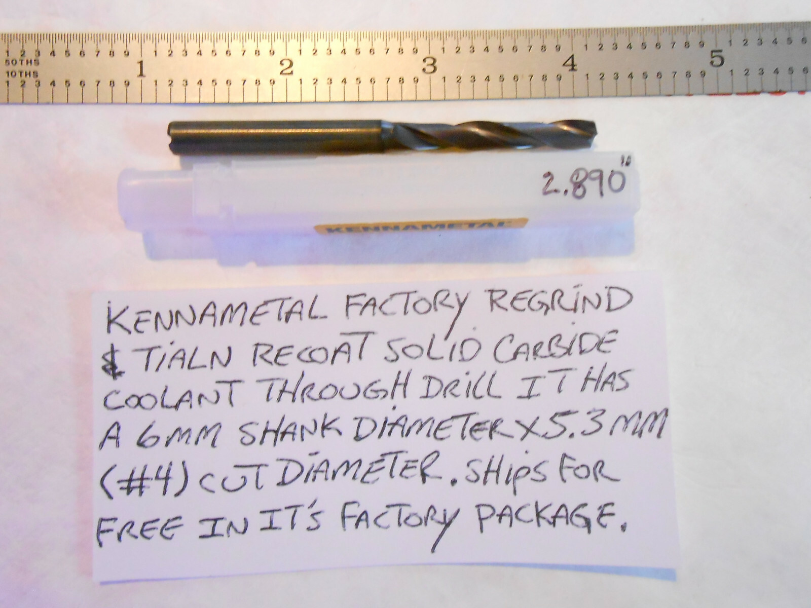 KENNAMETAL REGRIND & TIALN RE-COAT COOLANT THRU CARBIDE DRILL #4 DIA. X 2.89″ L