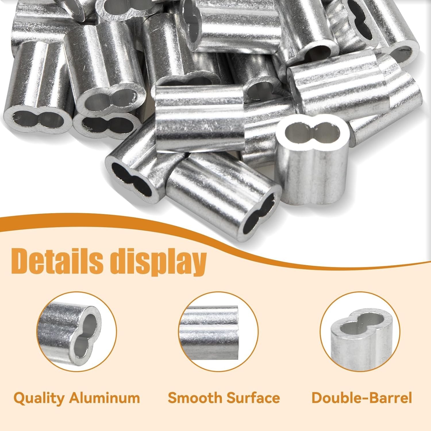100PCS Aluminum Crimping Loop Sleeves 3mm Ferrules for 1/8 Wire Rope Cable