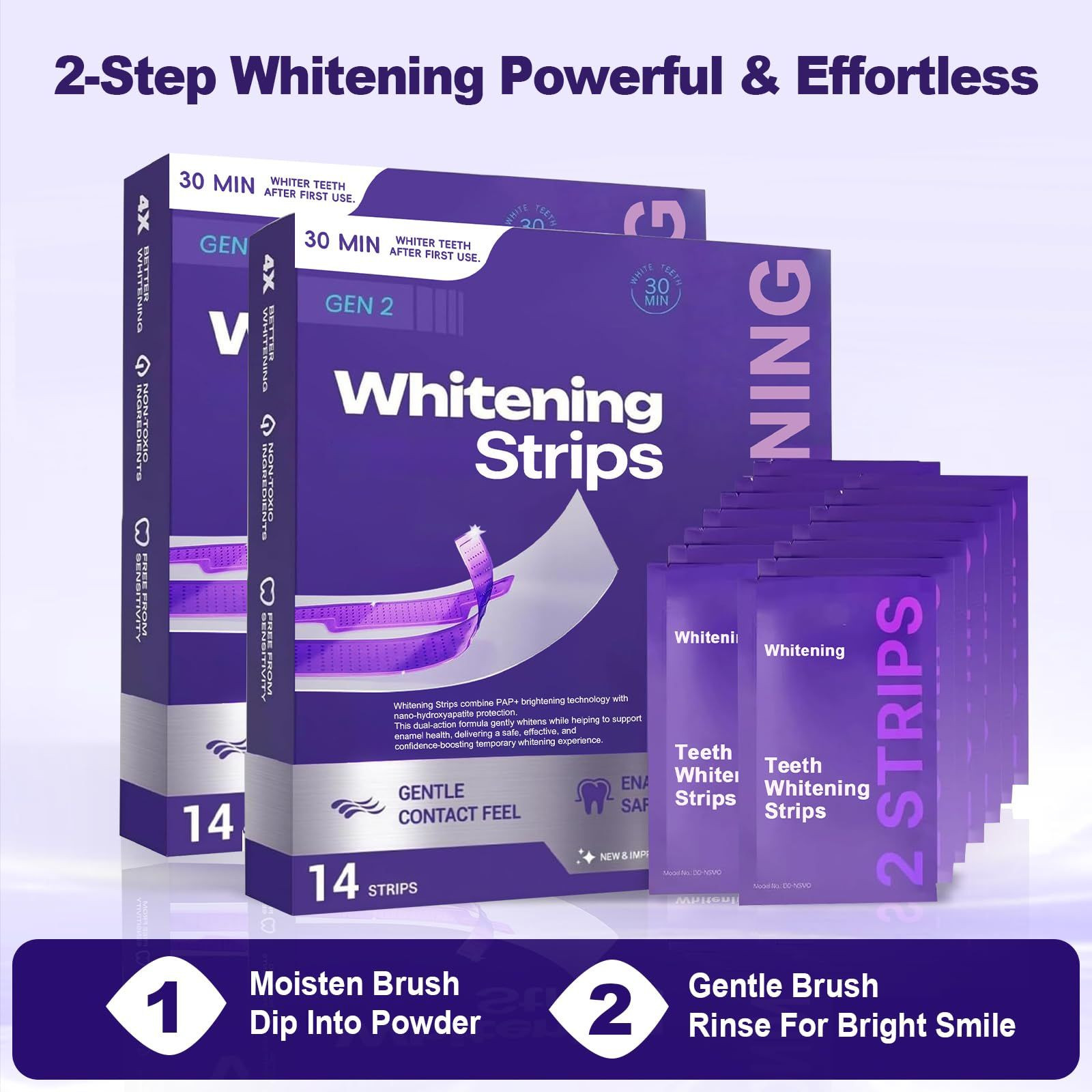 Purple Teeth Whitening Strips, Gentle Daily Use 14 Count (Pack of 2),