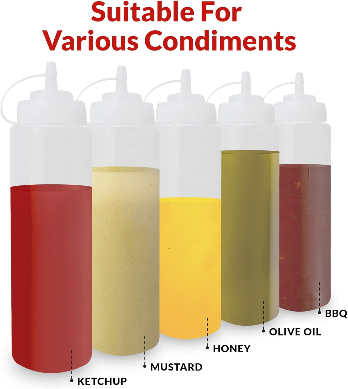Plastic Squeeze Bottles, 32 oz. | 8 Pack | Condiment Squeeze Bottles for Sauces
