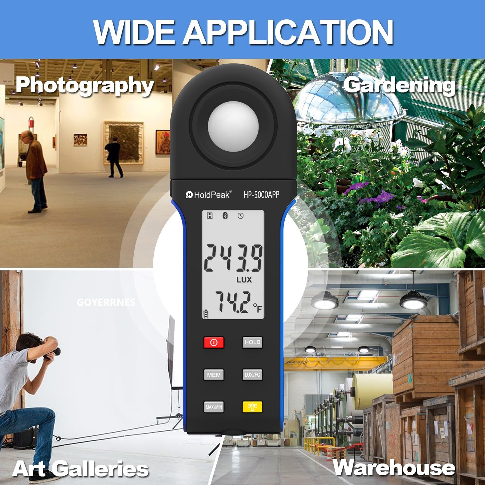 HoldPeak Illuminance Light Meter with Bluetooth, Digital Lux Foot Candles Met…