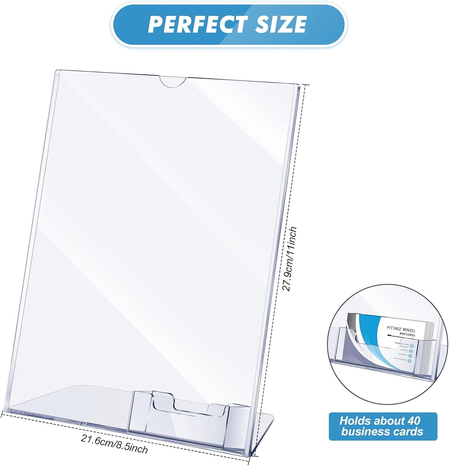 Vicenpal Acrylic Sign Holder with Business Card Holder, 8.5 x 11 Transparent