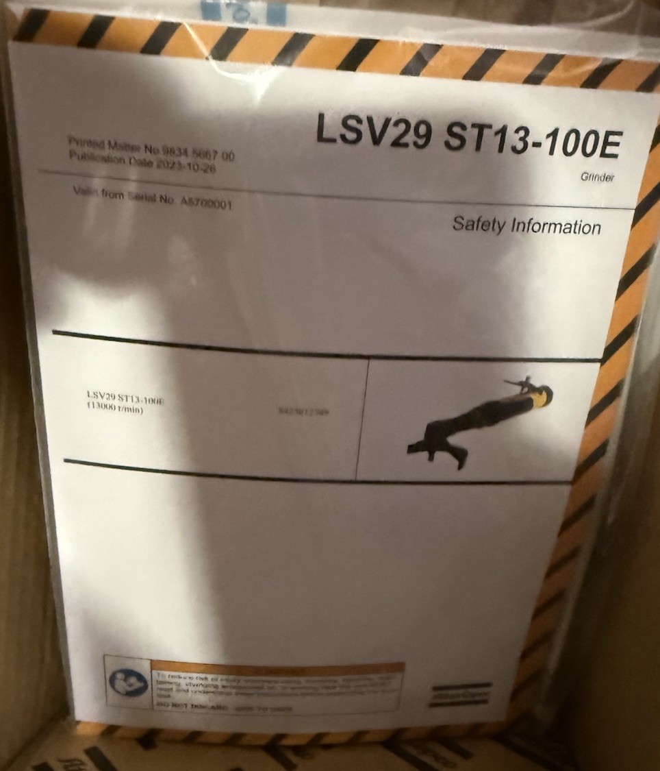 ATLAS COPCO 8423012749 LSV29 ST13-100E Extended ANGLE GRINDER 4 1/2 Inch Wheel
