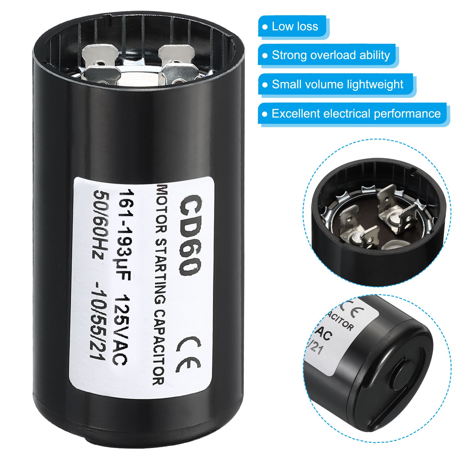 2Pack Motor Start Capacitor 161-193uF/Mfd 125V 50/60Hz CD60 for Motor Running