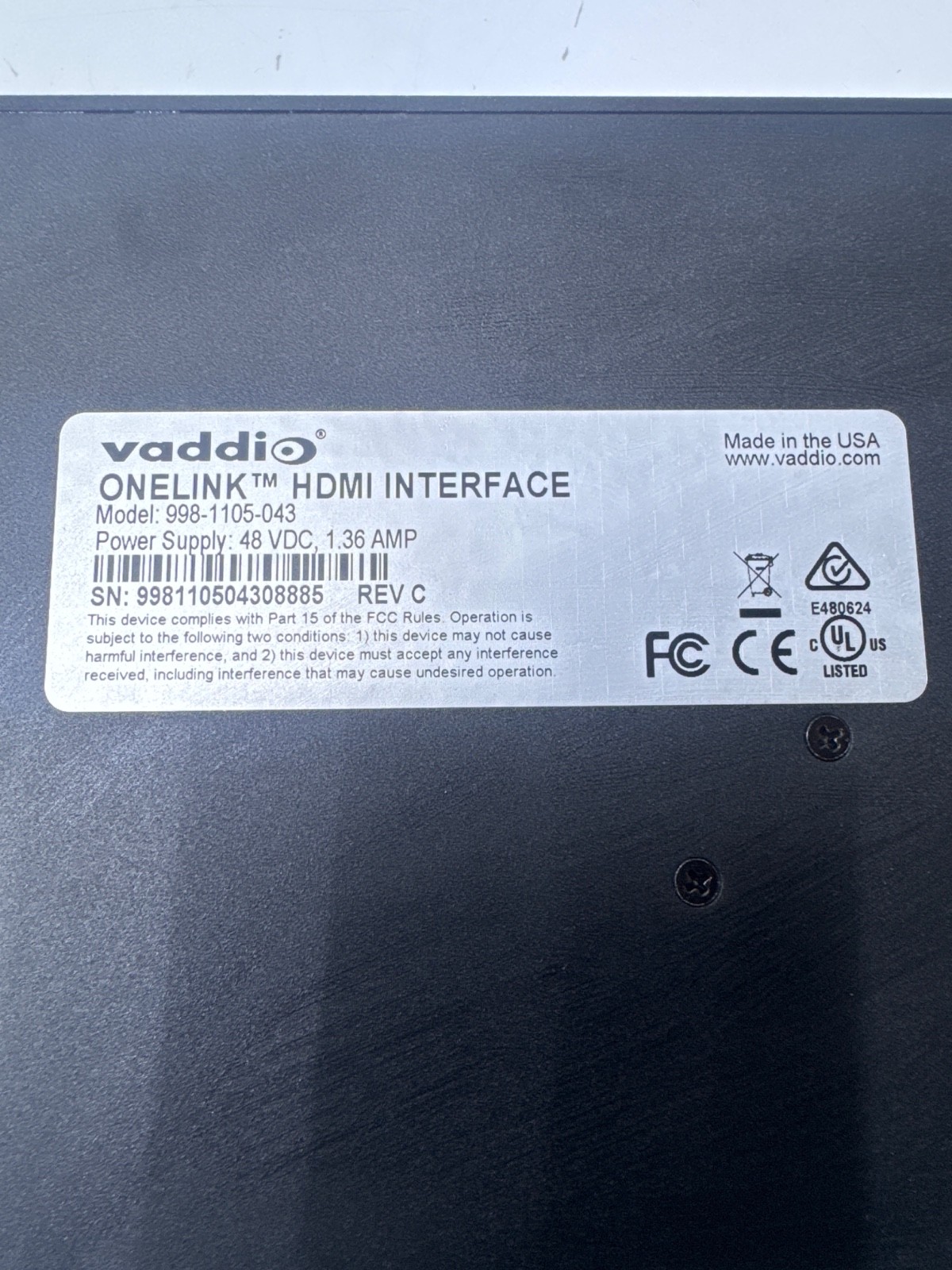 Vaddio 998-1105-043 ONELINK HDMI INTERFACE