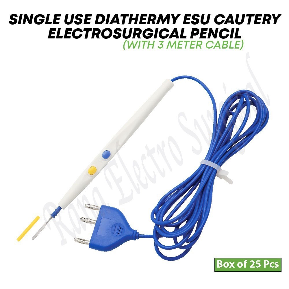 Diathermy ESU Cautery Electrosurgical Pencil with Blade Electrode Pack of 25 Pcs