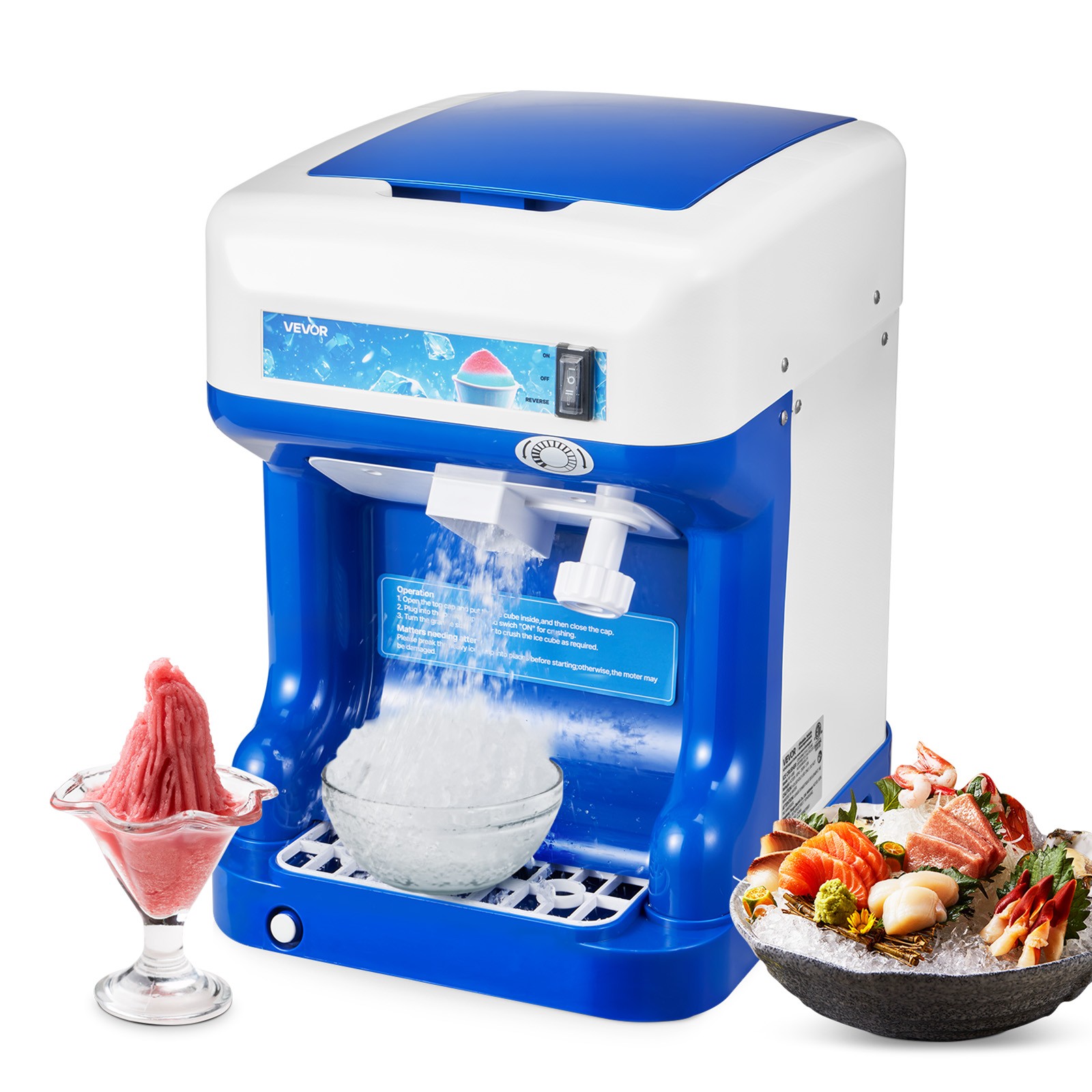 VEVOR Commercial Ice Shaver 286LBS/H Electric Snow Cone Maker Ice Crusher Blue