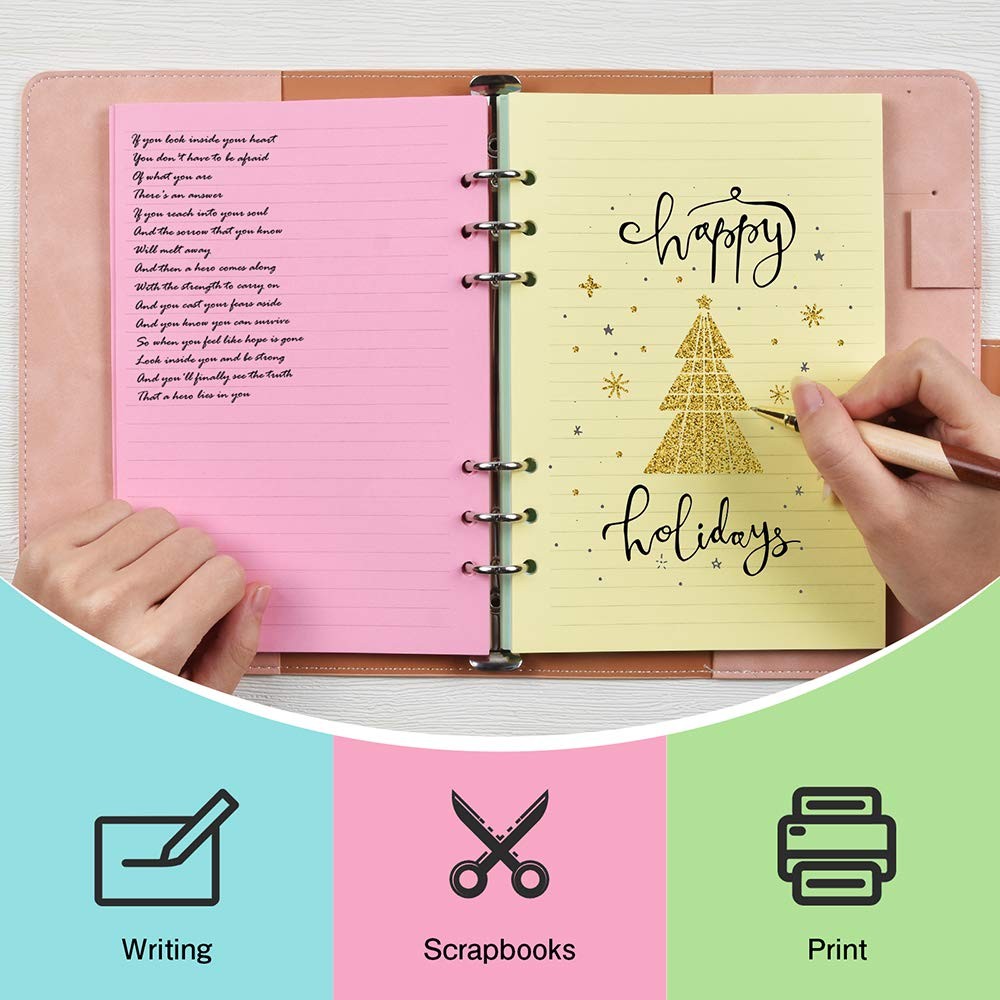 Lined Refill Paper, 200 Colored Ruled Pages for A5 A5, Multicolored
