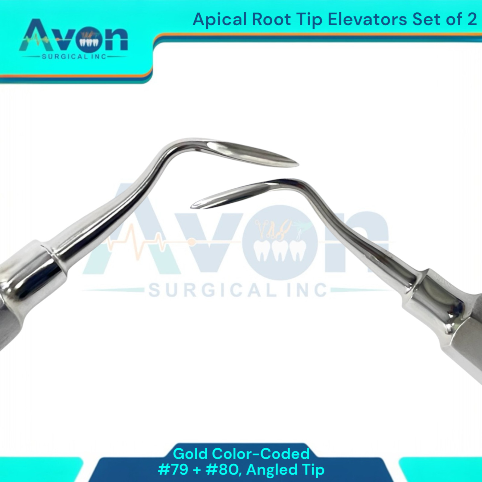 Left & Right Angled Apical Root Extraction Elevator Picks #79 + #80, Gold (2Pk)