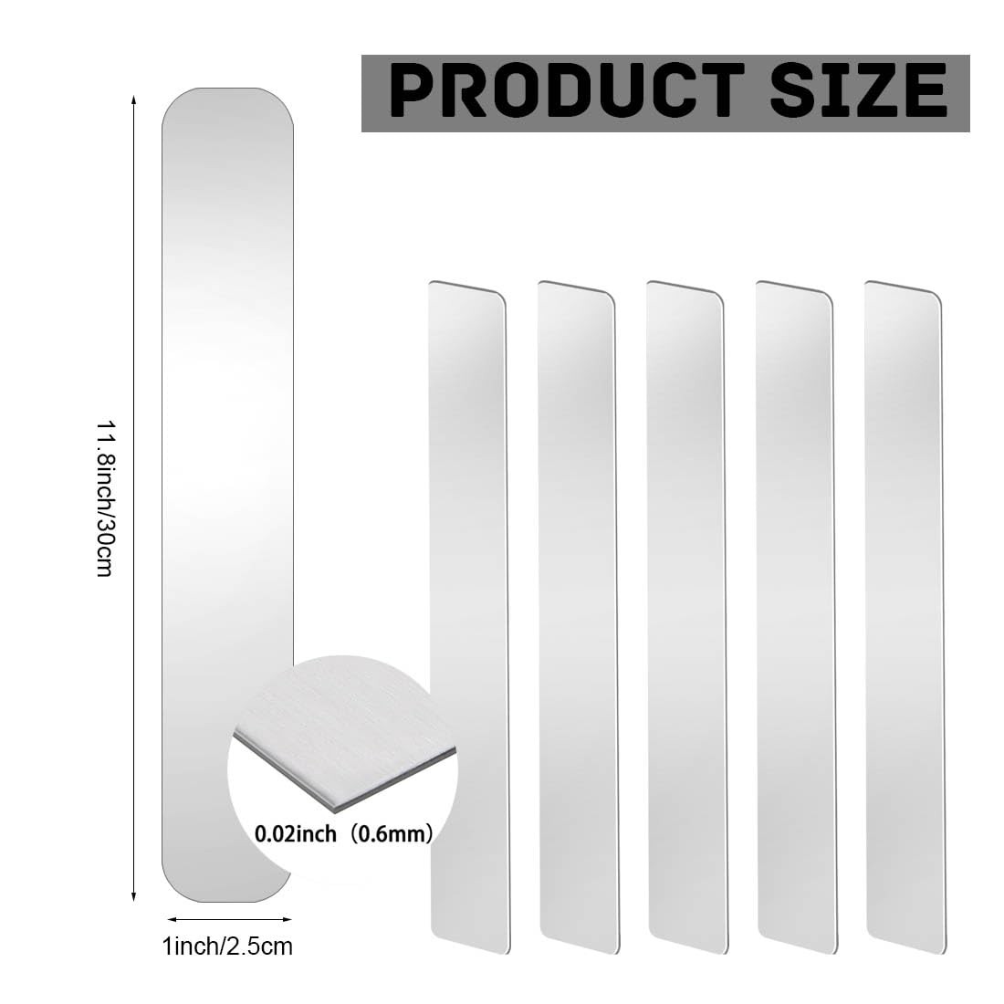 Metal Strips Stainless Steel Finishing Sheet Gap 12″x 1″x 0.02″, Silver