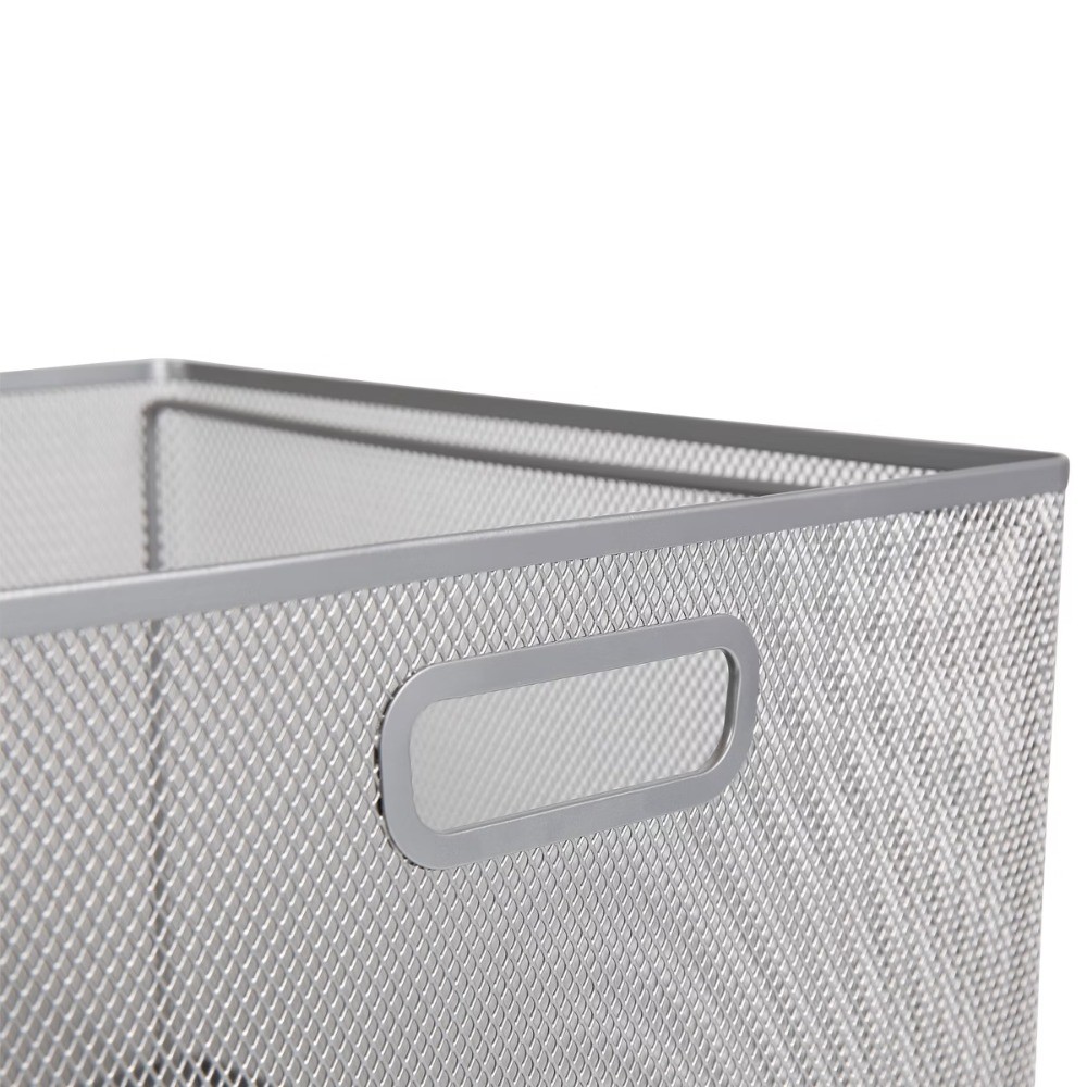 Silver Hanging File Crate 10x14x13.25 Metal Mesh Office Storage Box