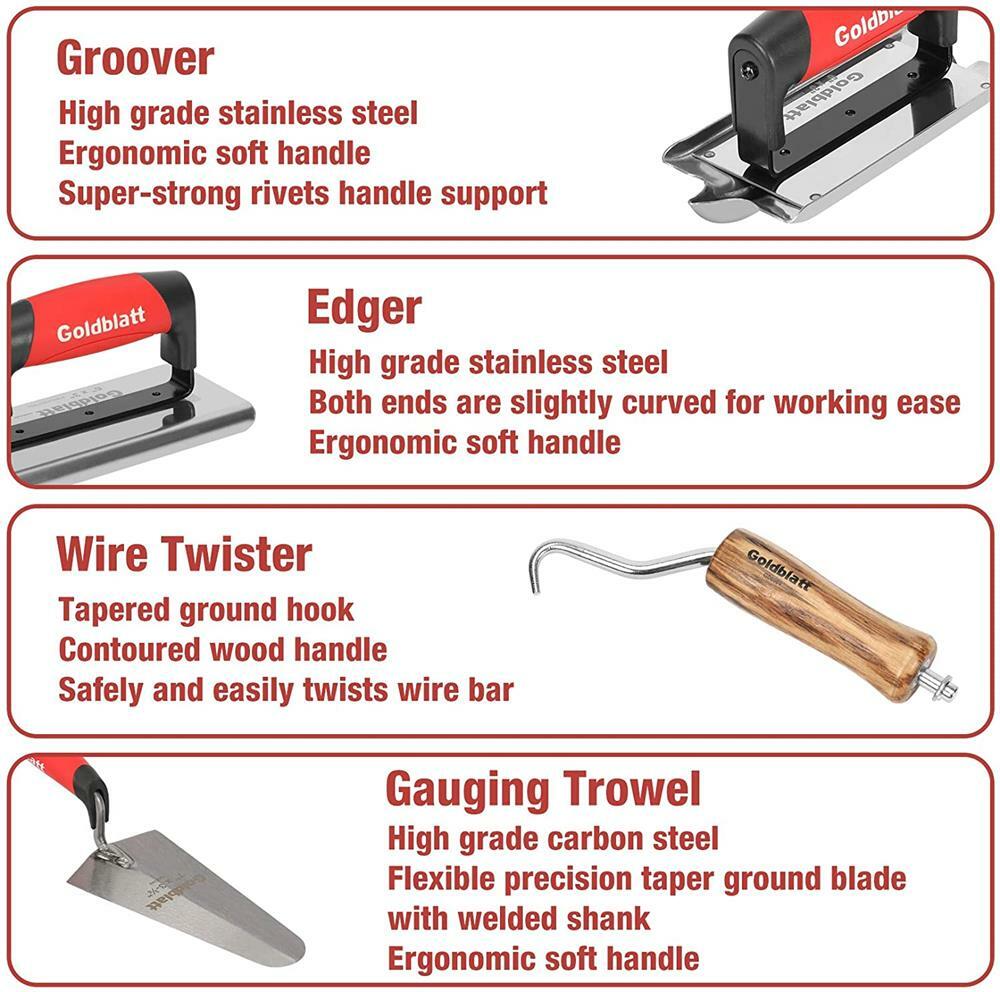 Goldblatt 8PCS Masonry Hand Concrete And Cement Tools Set w/16 inch Tool Bag NEW