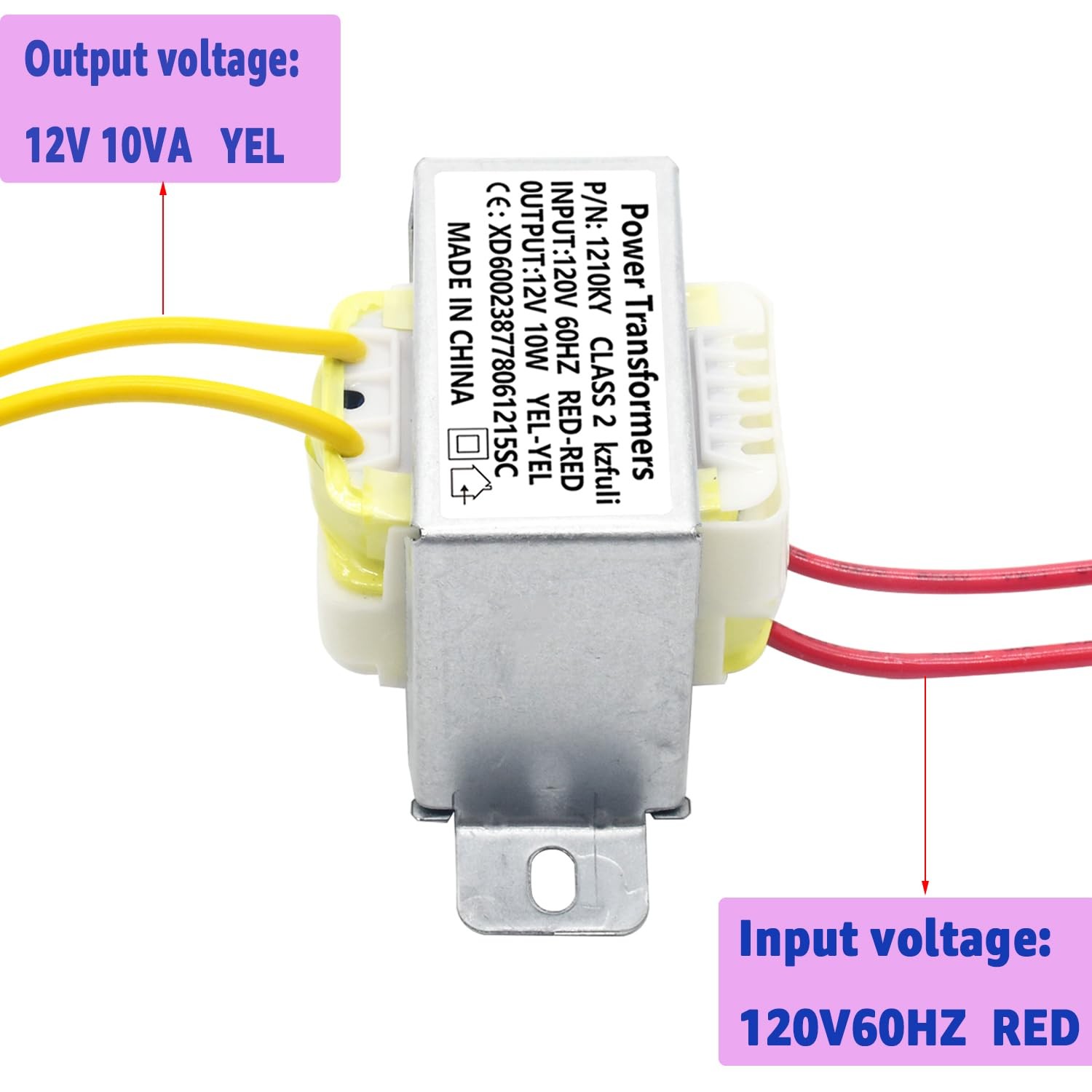 12V/10W AC/AC Power Transformer, Input 120V/60HZ 120V to 12V 10VA