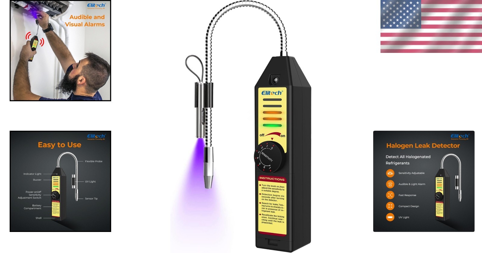 Battery Powered Refrigerant Leak Detector with Visual & Audible Alarms WJL-6000S