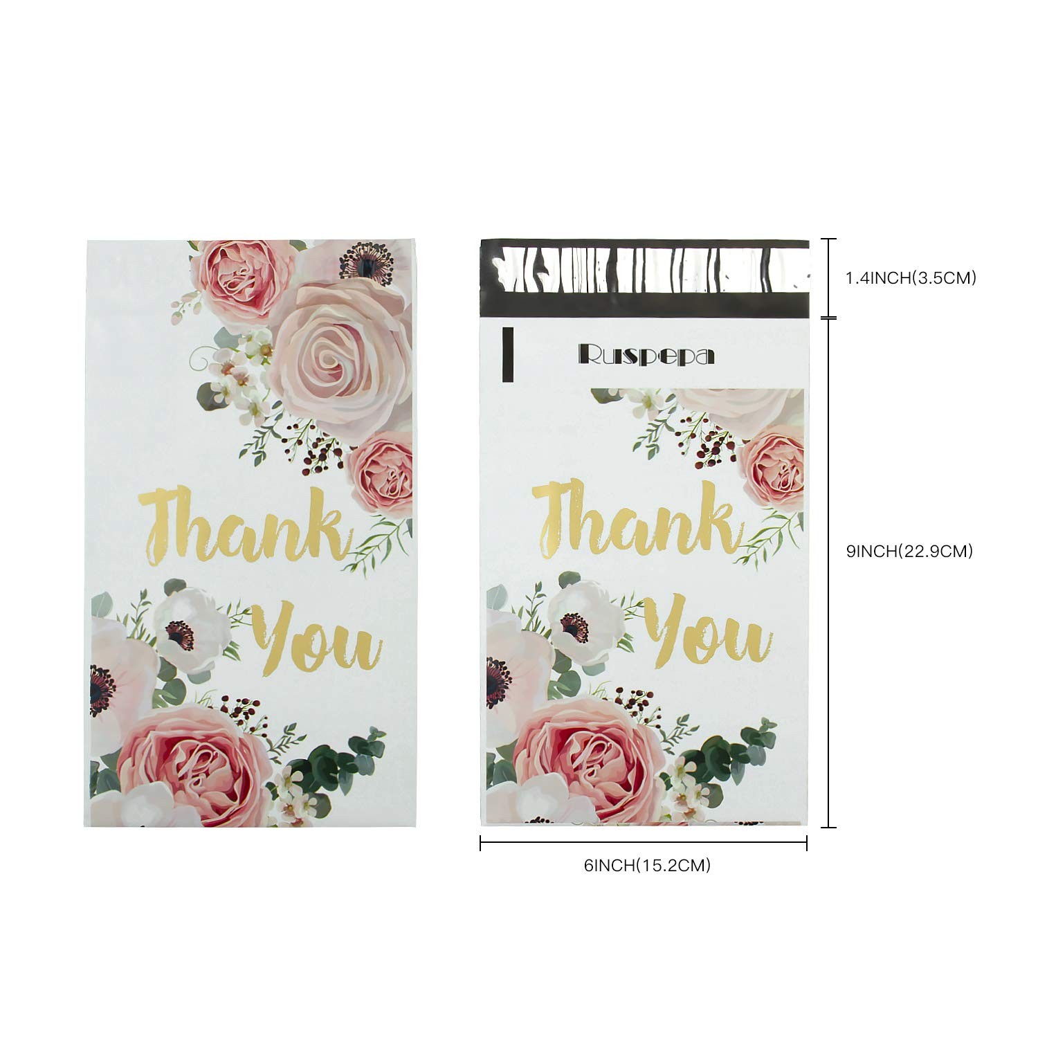 6×9 inches Poly Mailers Shipping Bags Thank You Notes Flowers Surrounded Whit…