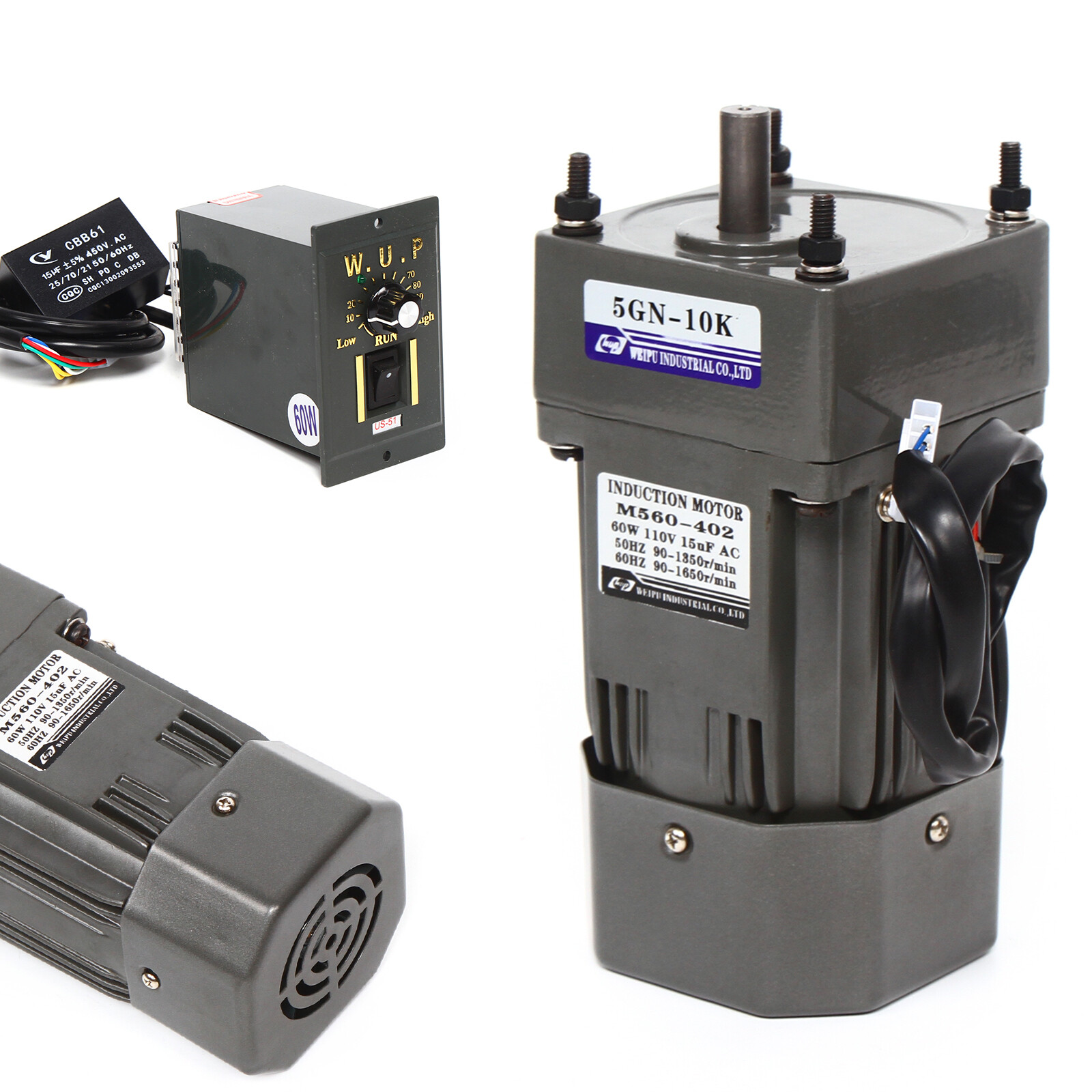 110V 60W AC Gear Motor Electric Variable With Speed Controller Single-phase 1:10