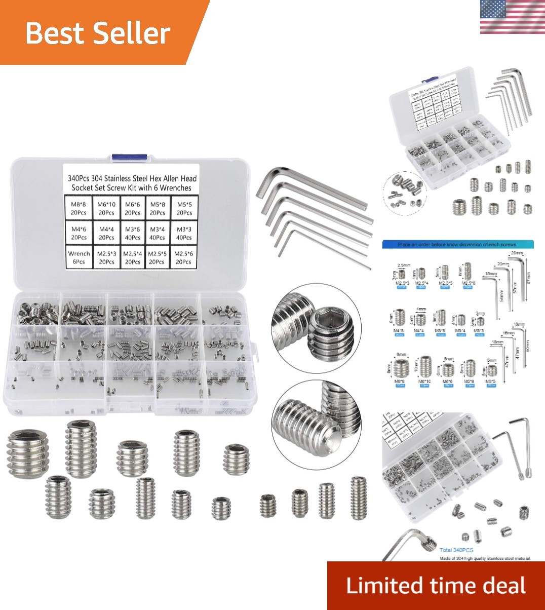 All-In-One 340pcs Metric Hex Socket Head Set Screws for DIY & Professional Use