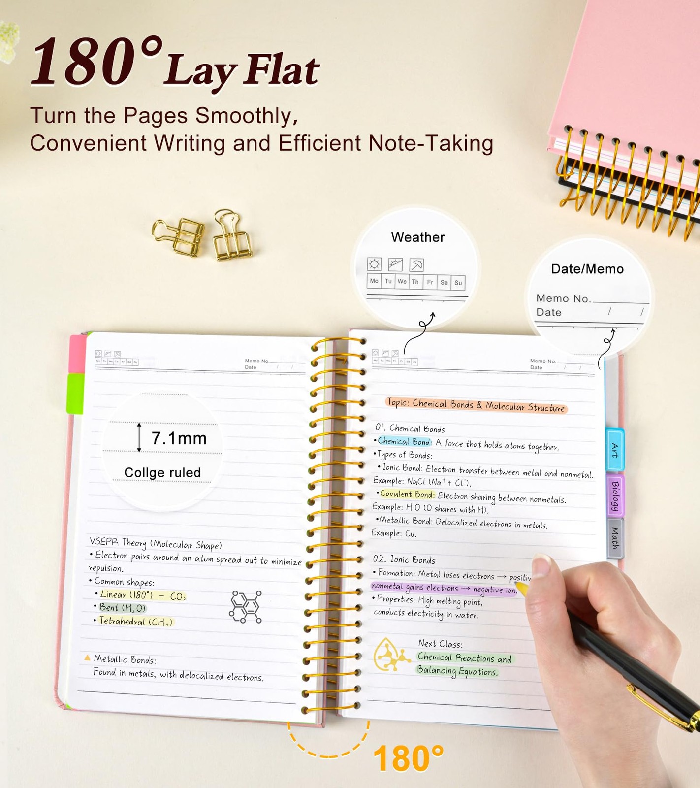 5 Subject Notebook College Ruled 240 Pages, A5(5.8″x8.3″) Hardcover Spiral No…