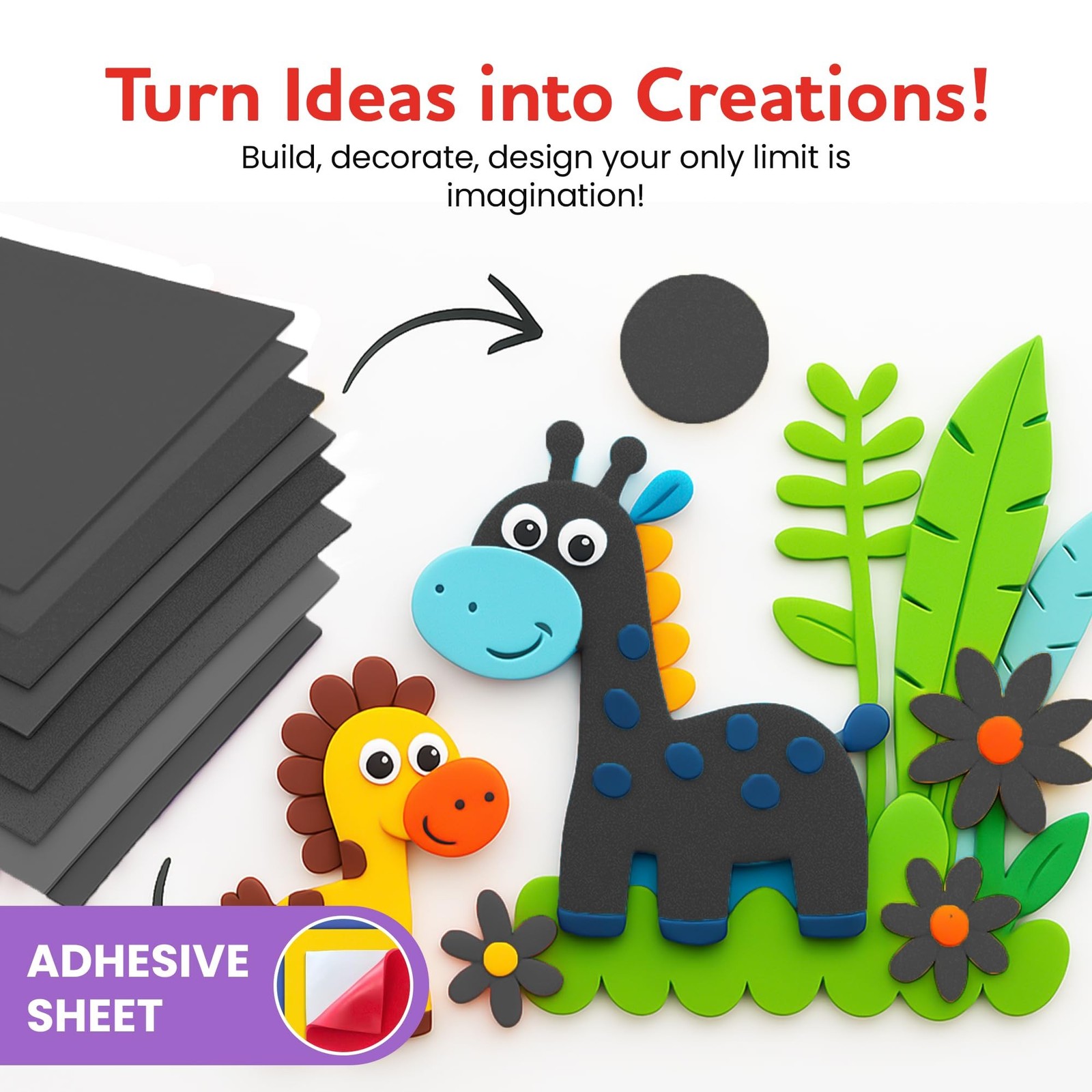 Self-Adhesive EVA Foam Sheets for Crafts – 2mm Thickness 8 Black Sheets, 6