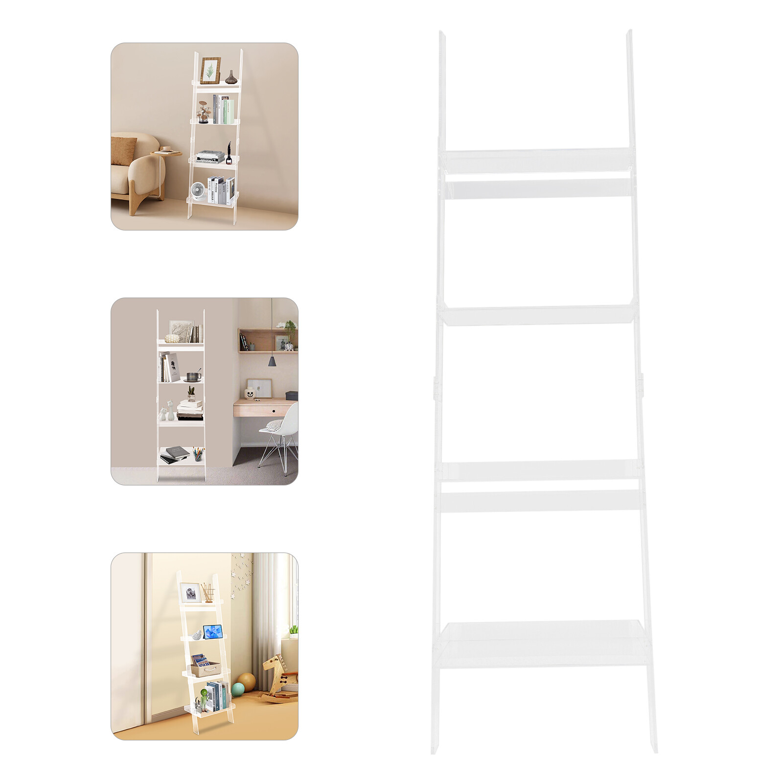 4Tier Acrylic Trapezoid Ladder Bookshelf Leaning Book Display Holder Stand Clear