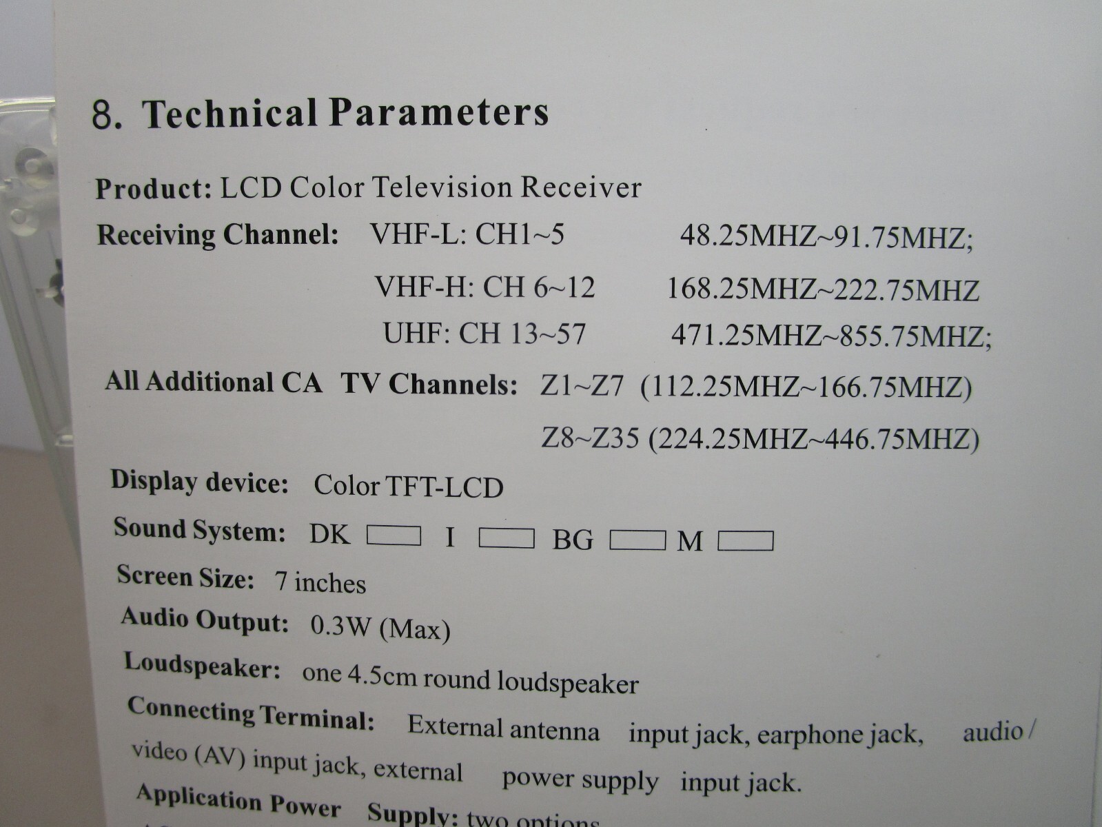 7″ LCD Color TV Receiver 12V with AV Cables Clear Case For Prison Jail Inmates